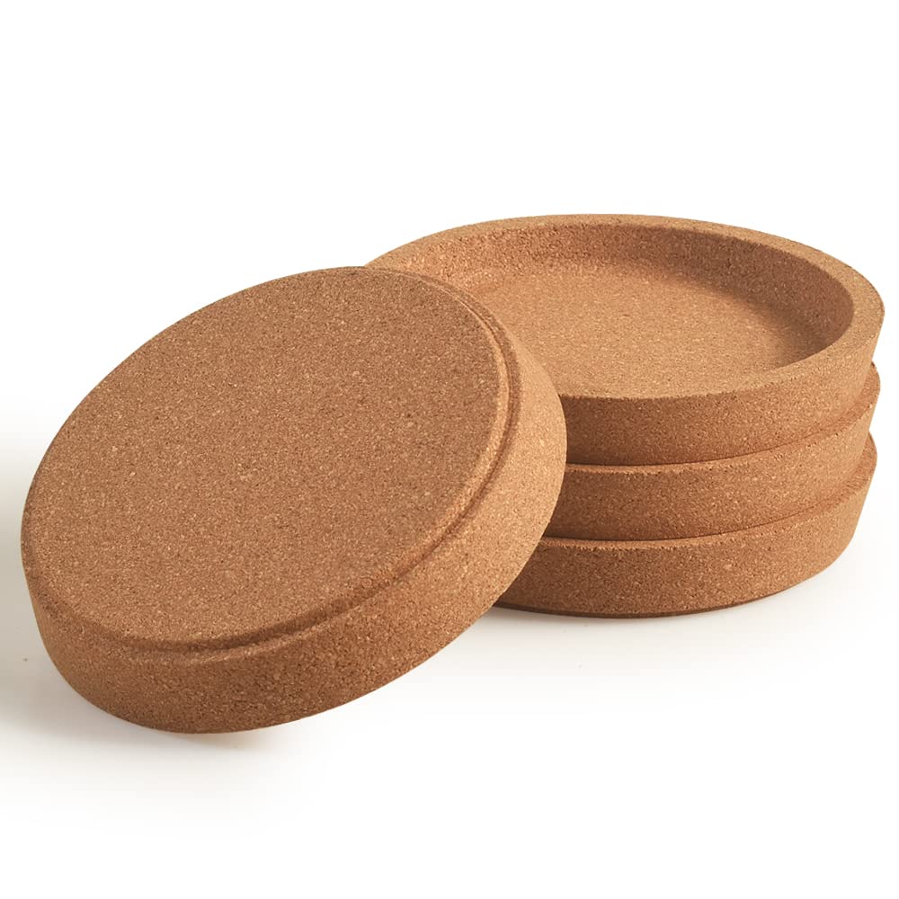 Ionegg Cork Coasters, Etra Thick With Rising Rim Reusable Absorbent Cup Coaster, Stackable, Pack Of 4