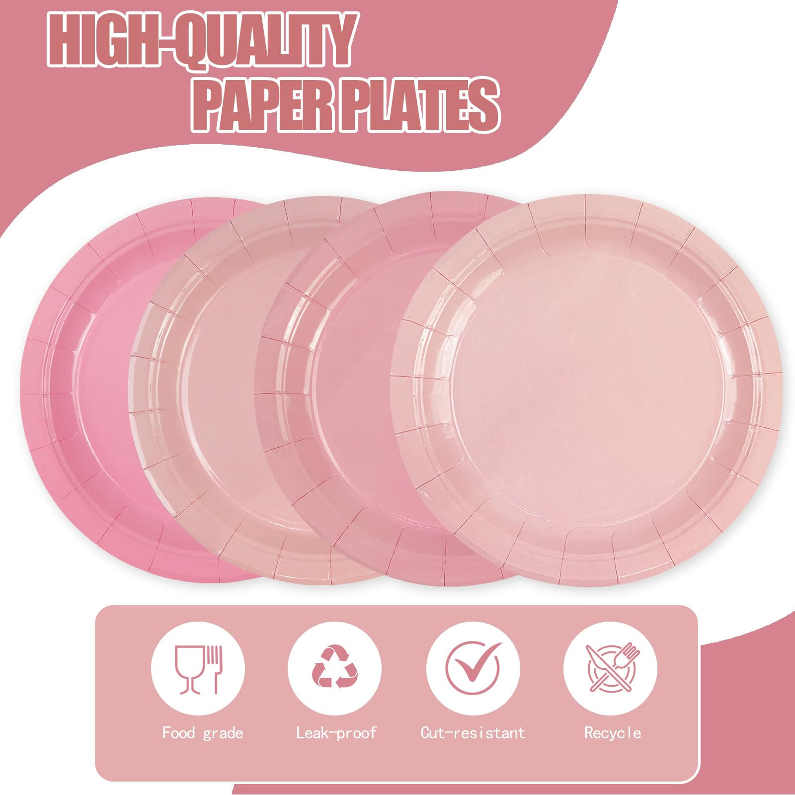 48Pcs Light Pink Paper Plates - 7Inch Gradient Pink Dessert Plate For Cake Salad Pizza Disposable Decoration Supplies For Valent