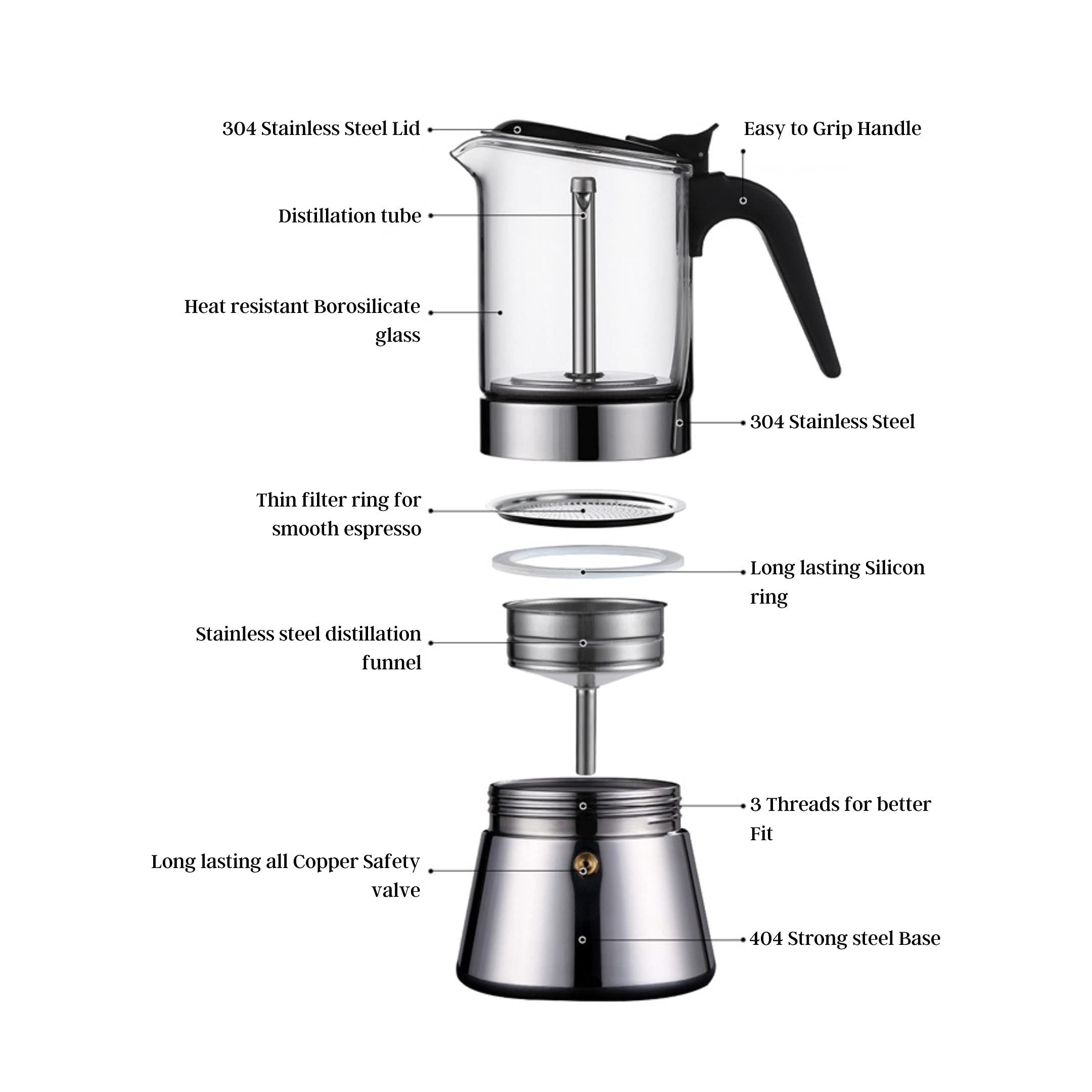 Cafe Jei Classic Stovetop Espresso Maker For Great Flavored Strong Espresso, 6 Espresso Cup Classic Italian Style Espresso Moka