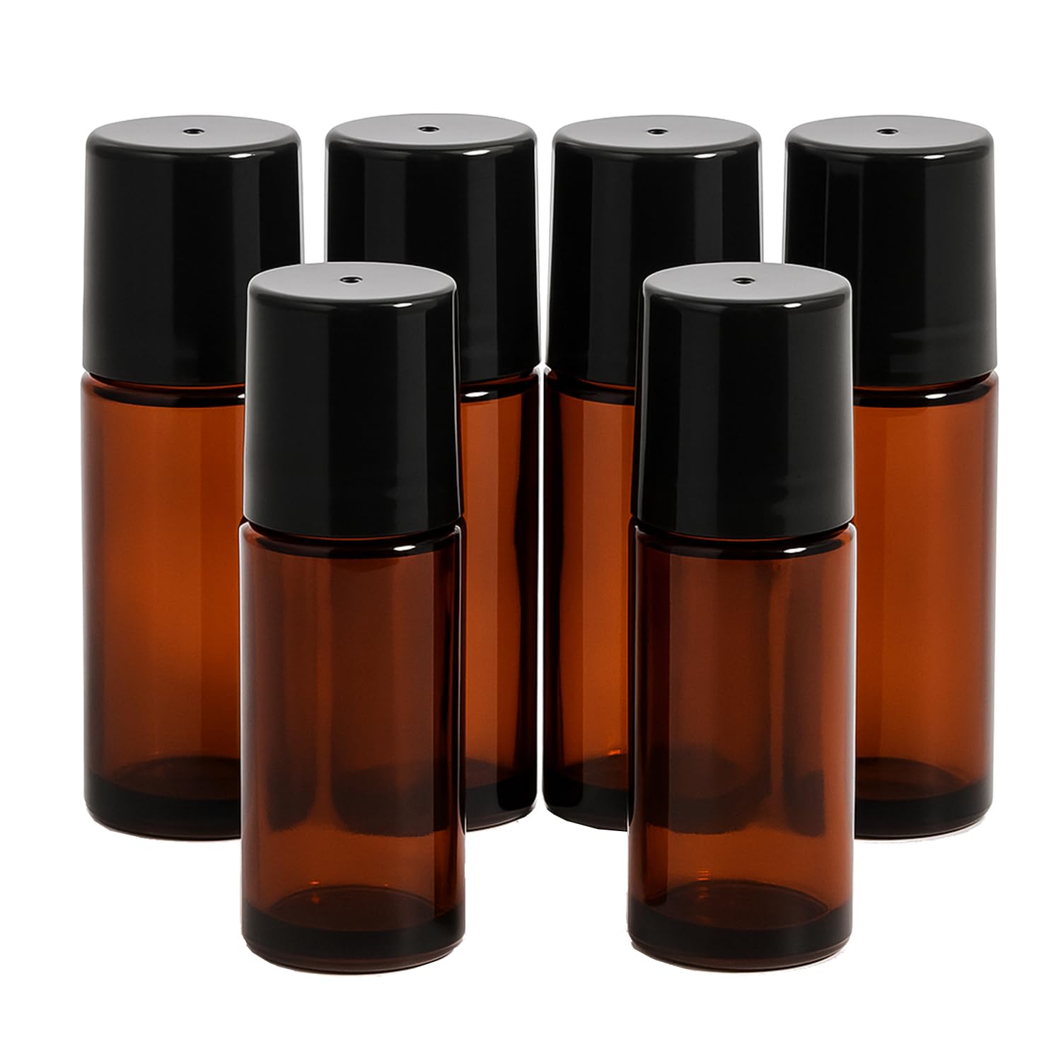 Doromy 6 Packs 30ml Amber Glass Roller Bottles with Black Caps Refillable RollOn Containers Travel Size Rollerball Bottles for 