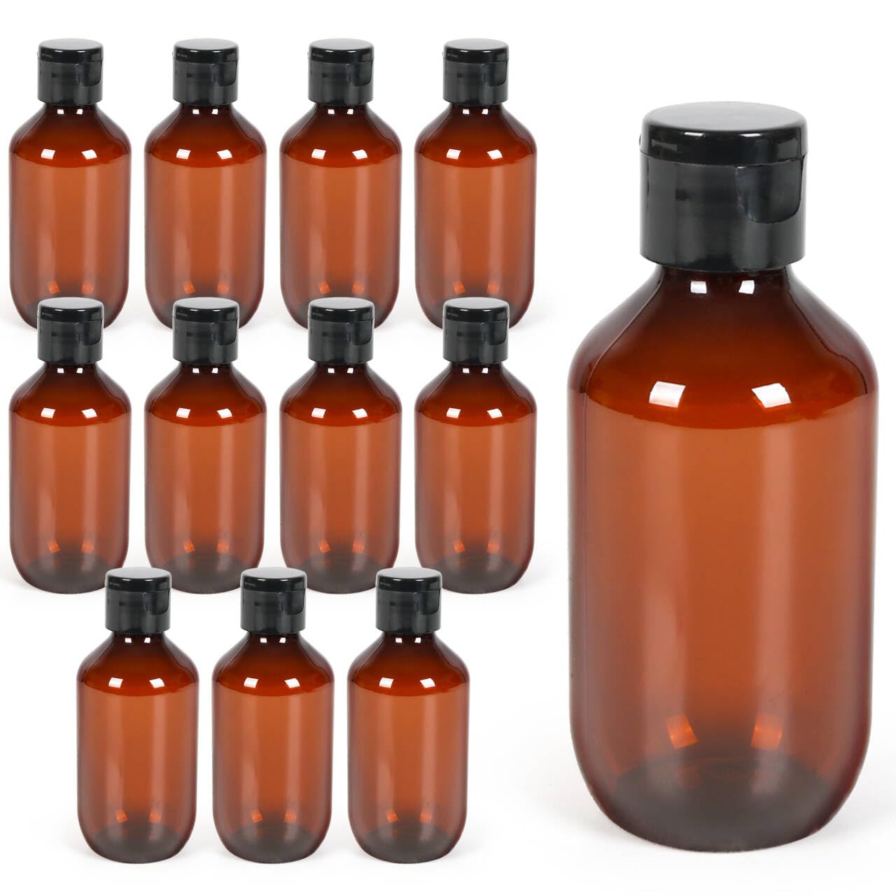 Trendbox Travel Size Amber Bottles With Flip Cap - 6 Pack 3.4Oz Leak Proof Dispenser Containers For Toiletries, Essential Oils &