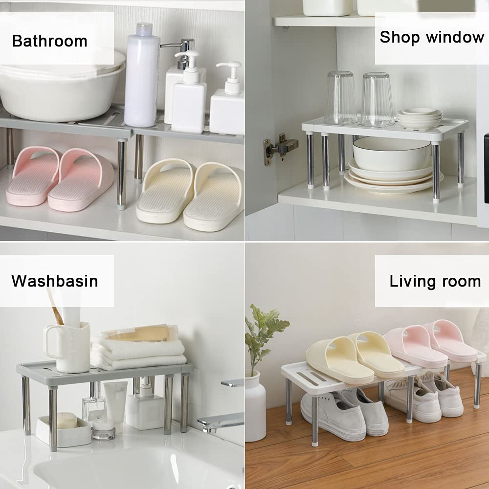 Expandable Cabinet Organizer Shelf, 13.8 x 6.9 x 5.9 in kitchen Cupboard Organizer, Free Standing Spice Rack, Retractable Storag
