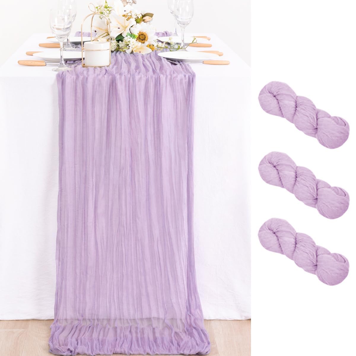 MLMC 3 Pack Lilac Purple Table Runner 10ft Lavender Cheesecloth Table Runner Rustic Gauze Cheese Cloth Spring Centerpiece Decor 