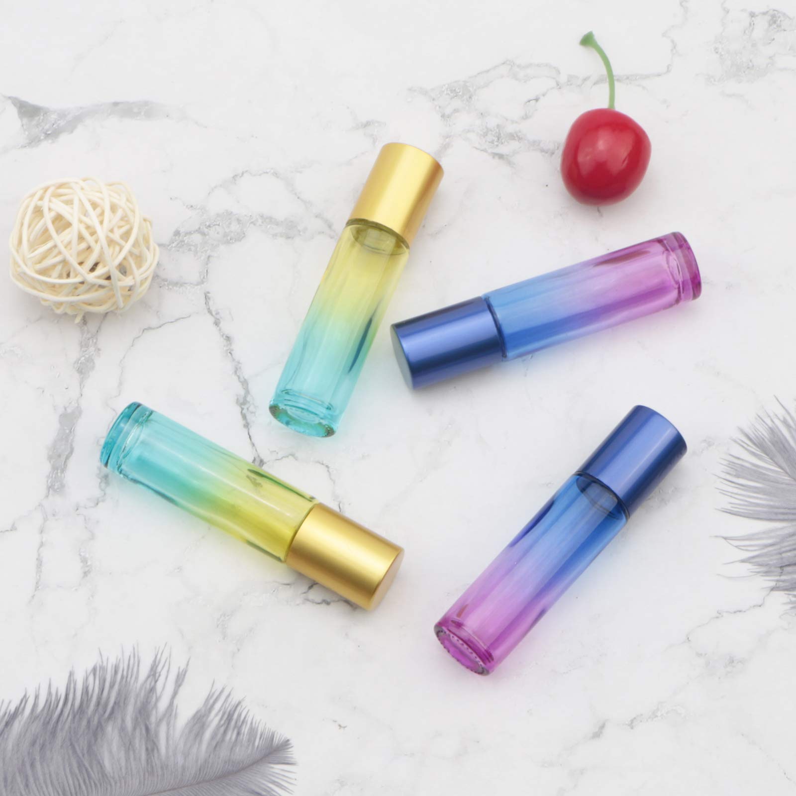 Ellbest 10Ml Rolling Glass Bottle For Essential Oil 10Pcs Colorful Roller Bottles With Stainless Steel Roller Balls & Funnels &