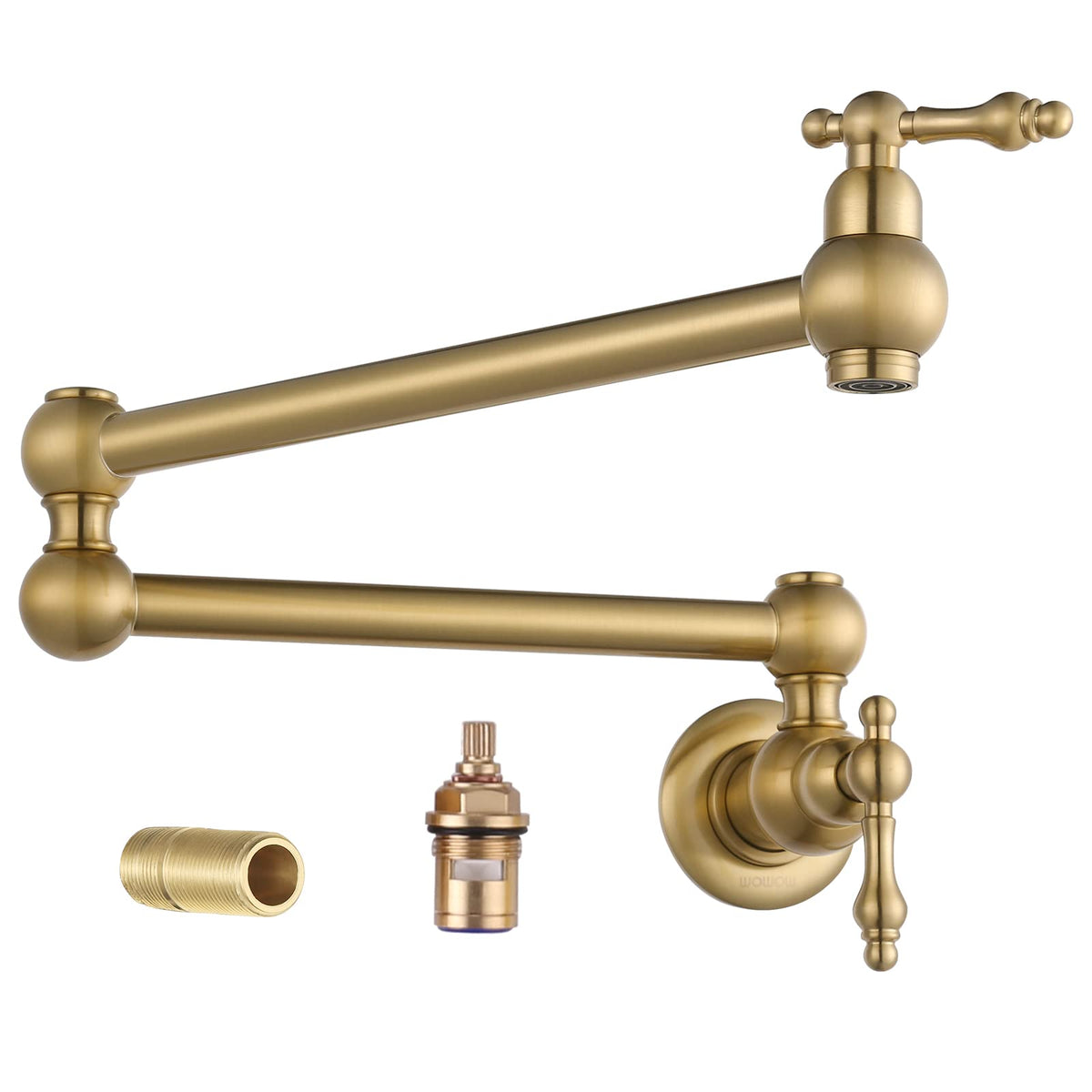 Wowow Gold Pot Filler Faucet, Wall Mount Copper Folding Faucet 2 Handle With Double Joint Swing Arms, Single Hole Brass Commerci