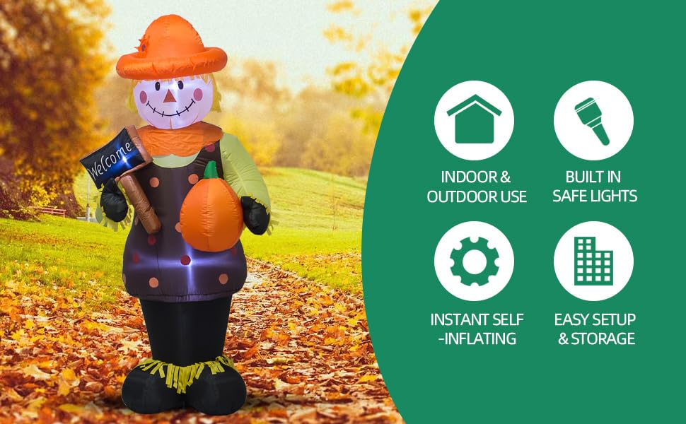 4-Foot Fall Thanksgiving Harvest Inflatable Scarecrow with Pumpkin Blowout for Indoor and Outdoor Patio Lawn Decorations