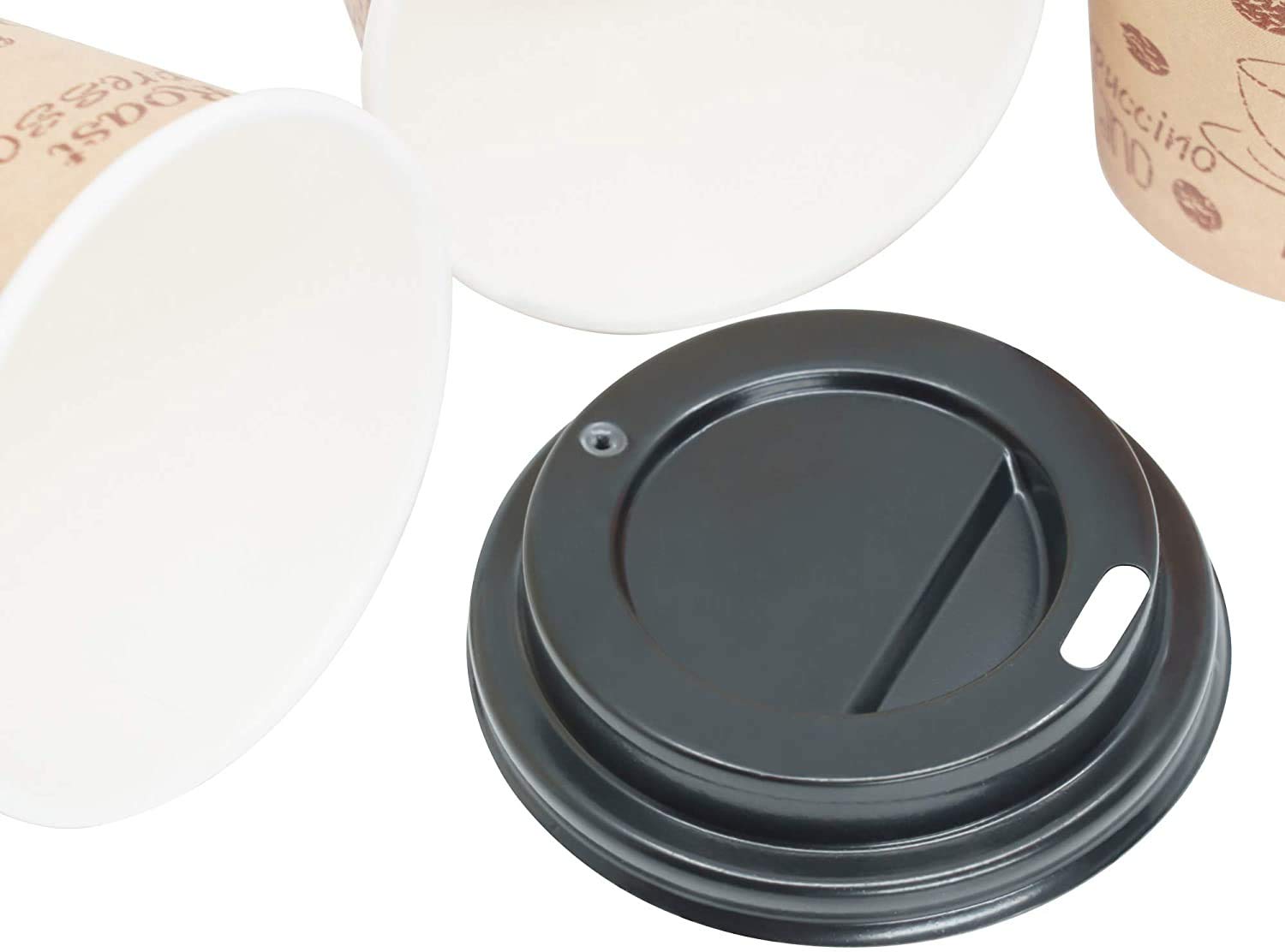 Ecodesign-Us 8 Ounce Disposable Paper Coffee Cups With Black Lids - 50 Sets - Double Shot Espresso Coffee To Go Medium Portion