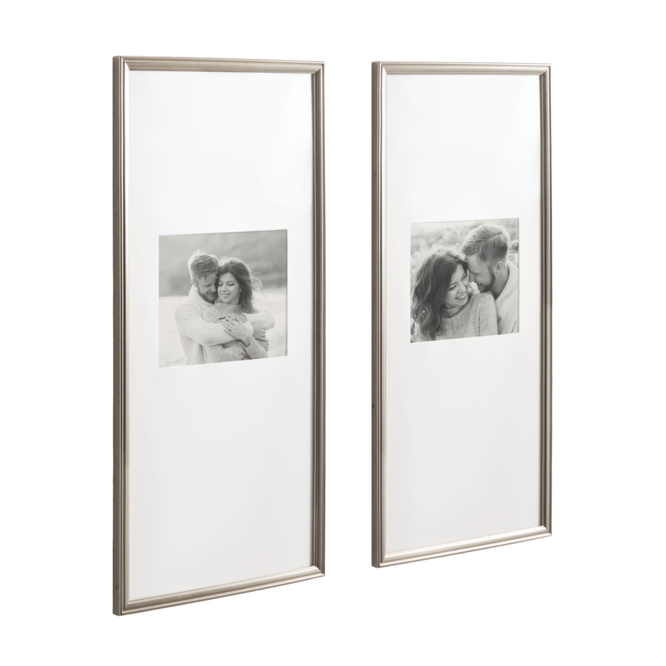 Kate and Laurel Adlynn Rectangular Panel Picture Frame Set of 2, 14 x 30 matted to 8 x 10, Silver, Modern Two-Piece Photo Frame 