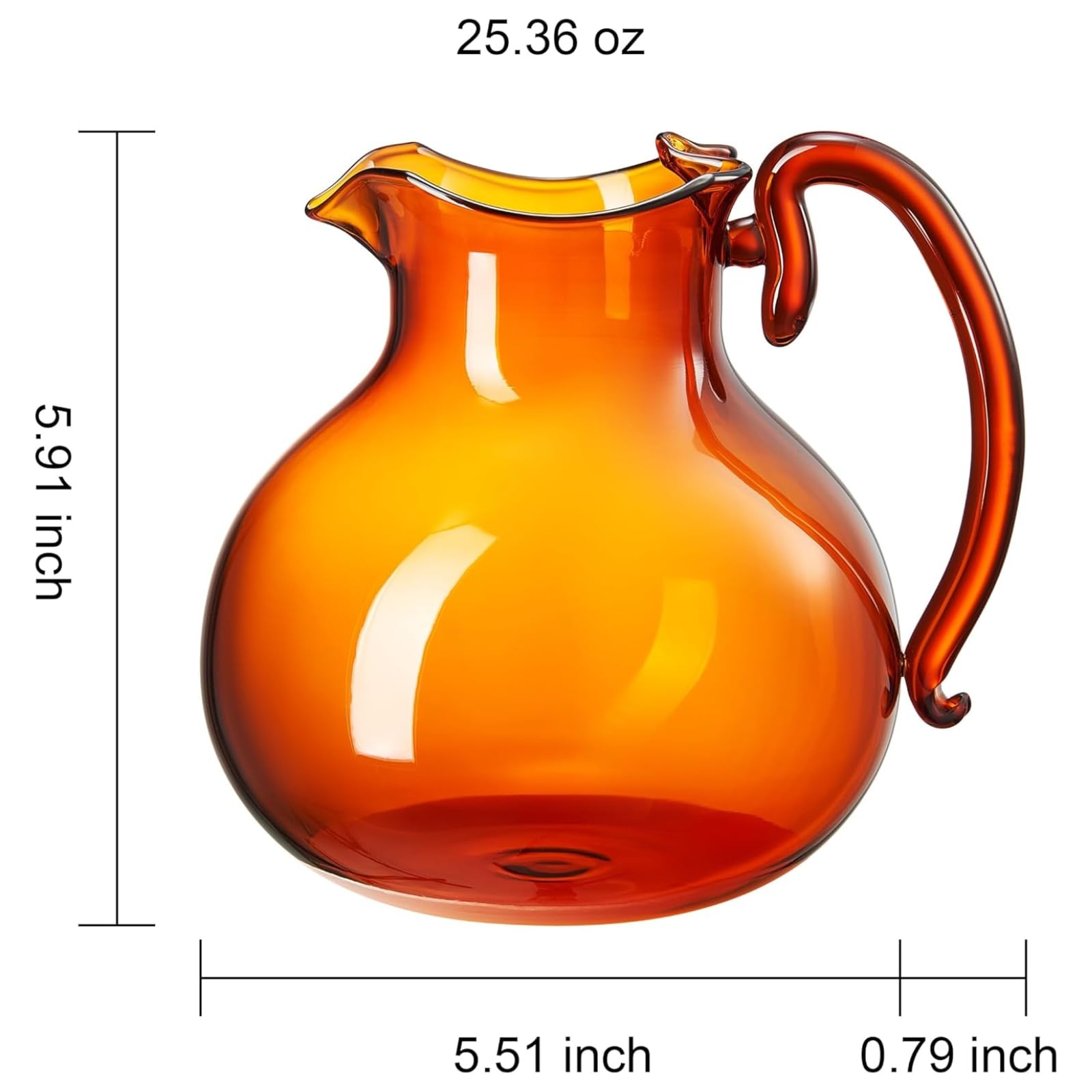 Italian Design Amber Glass Jug Mouth-Blown Venetian Pitcher 750ml Handmade Murano