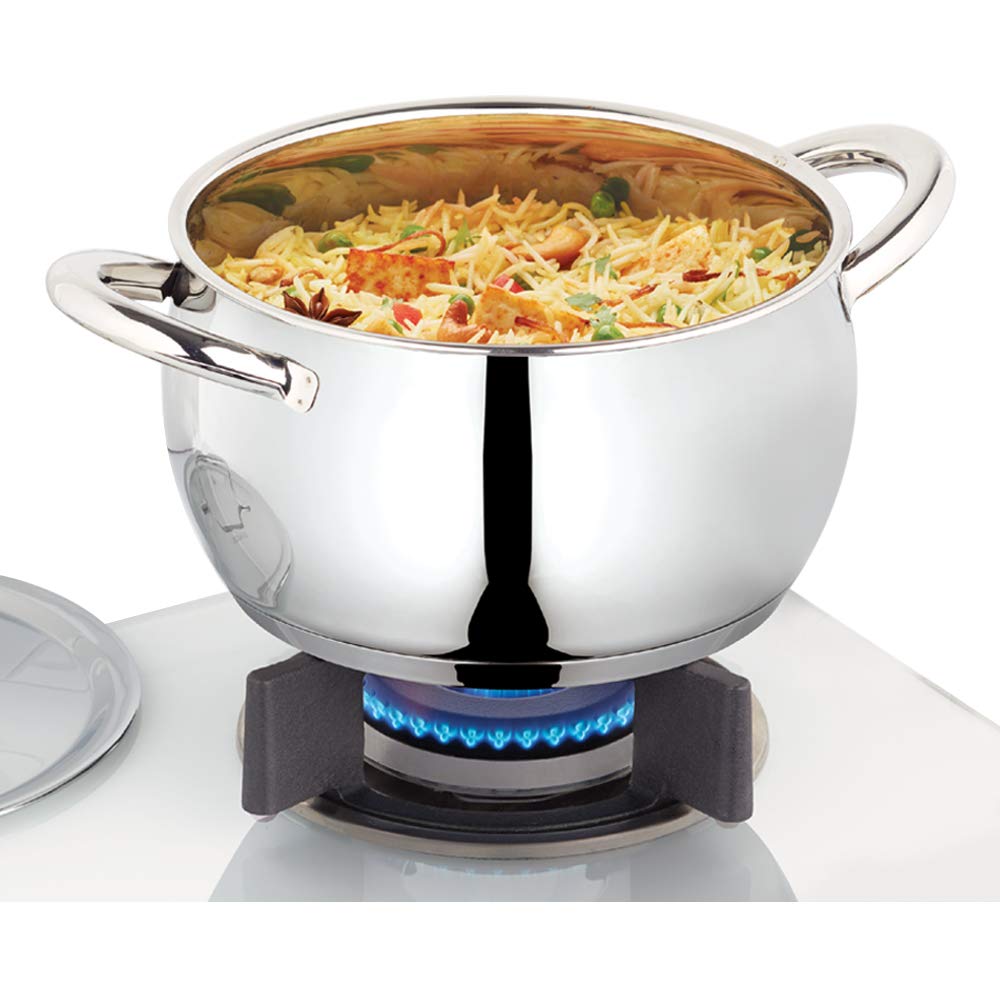 Borosil Stainless Steel Handi Casserole With Lid, Induction Friendly, Impact Bonded Tri-Ply Bottom, 4 L, 4 Liter