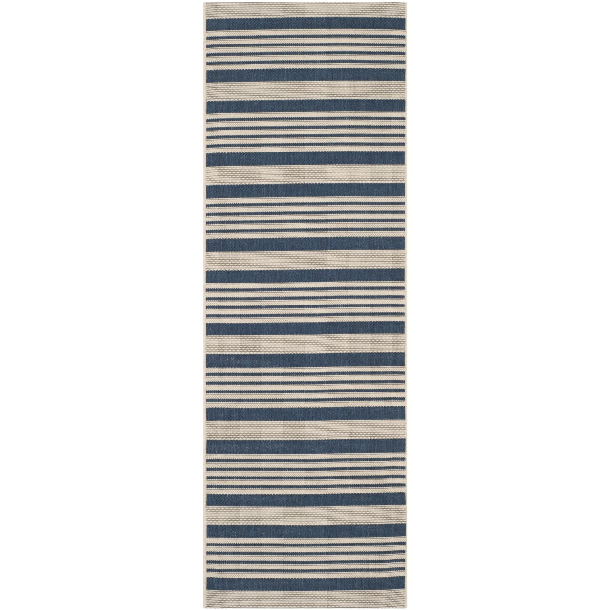 SAFAVIEH Courtyard Collection Runner Rug - 23 x 22, Navy & Beige, Non-Shedding & Easy Care, Indoor/Outdoor & Washable-Ideal f