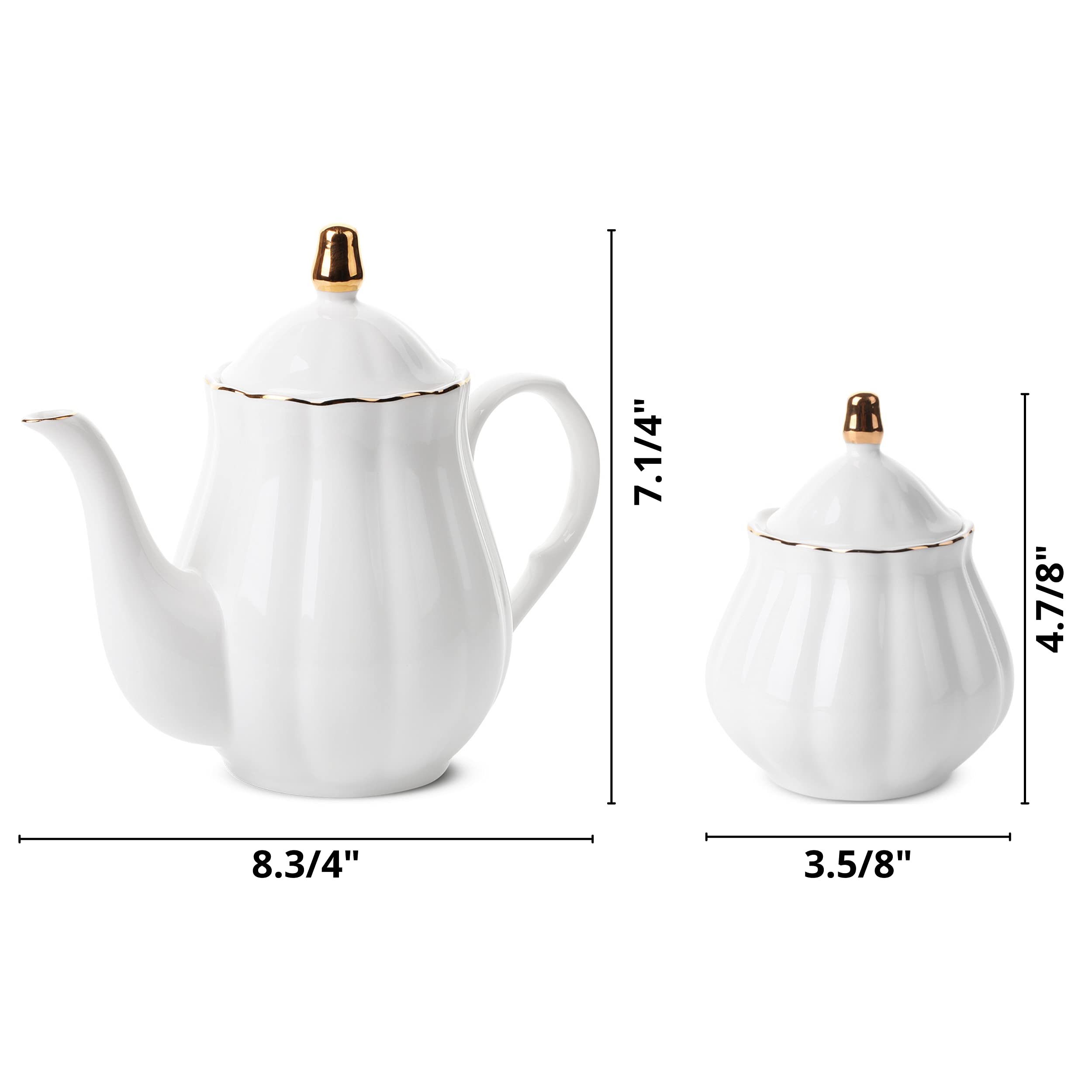 Btat- Classic Tea Set, 13 Pcs, Tea Cups (7Oz), Tea Pot With Stainless Steel Infuser (32Oz), Creamer And Sugar Set, Porcelain Tea