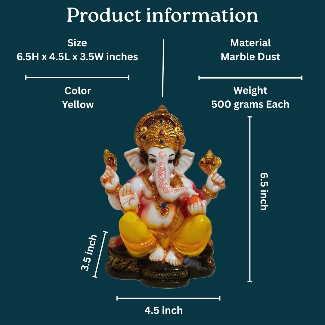 Apnimarket 6.5 Ganesha Idols By Jaipur Karigars | Living Room Ganesh Idol | Ganpati Murti For Home Decoration | Handcrafted Vina