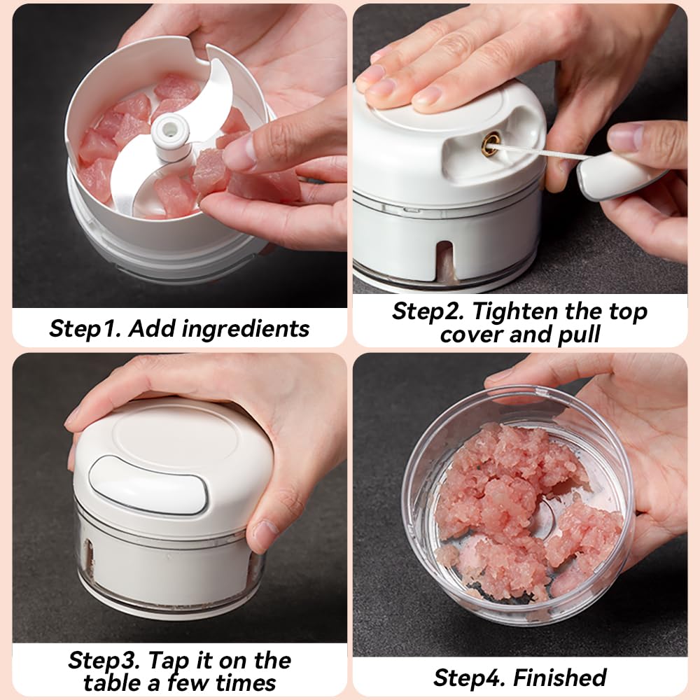 Maxceysen Mini Garlic Chopper Manual Food Processor Portable Pull String Vegetable Chopper For Veggies, Fruits, Garlic, Onion, G