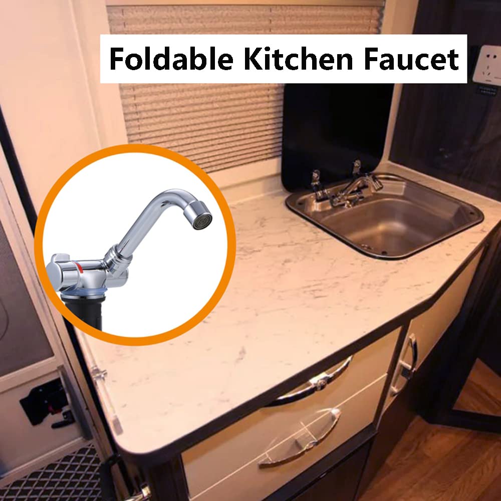 Foldable Faucet, 360 Rotation Sink Water Tap Cold & Hot Water Mixer Faucet For Rv Boat Foldable Copper Kitchen Faucet