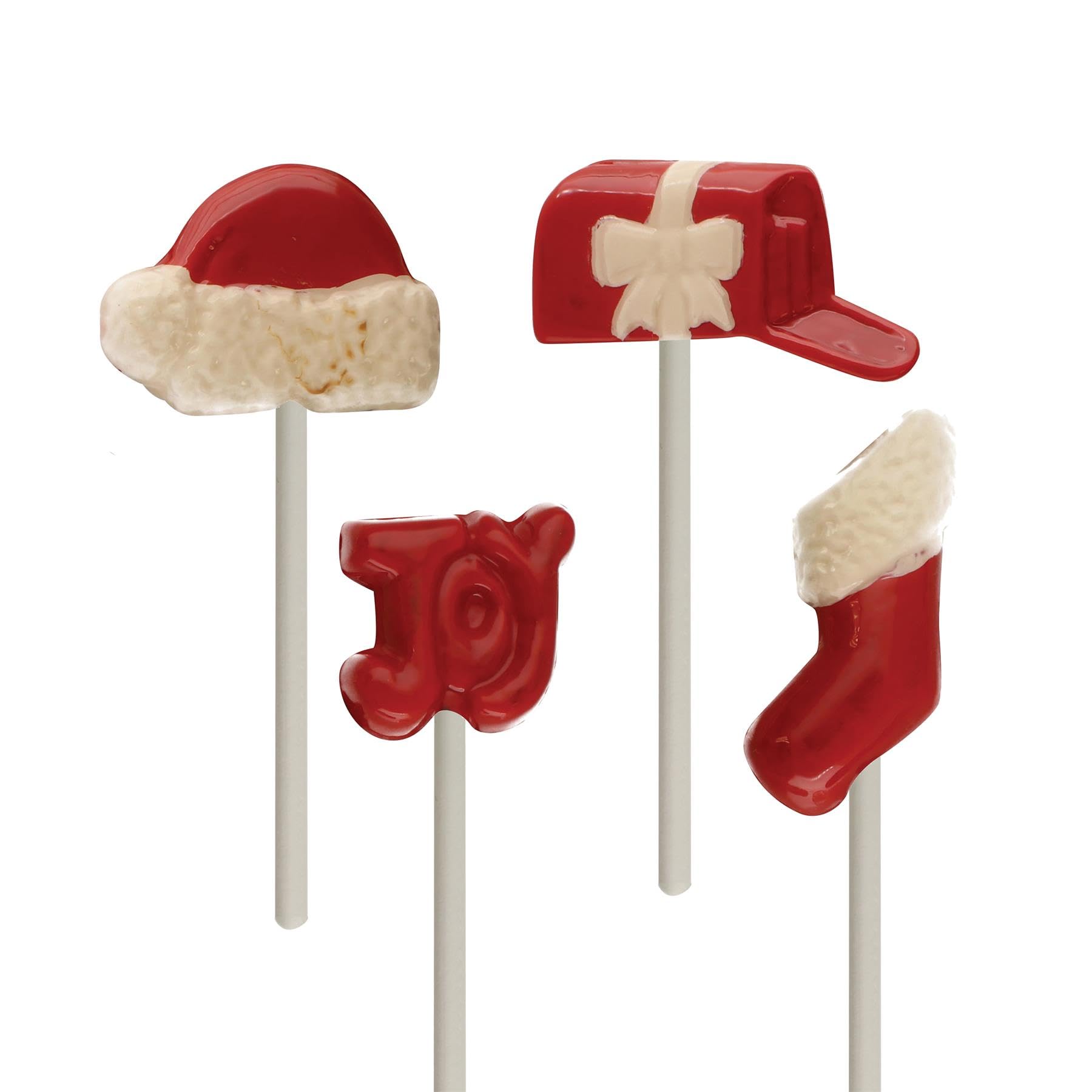 Cybrtrayd Assorted Christmas Lollies Christmas Chocolate Mold With Lollipop Kit, Includes 50 Lollipop Sticks, 50 Cello Bags, 25