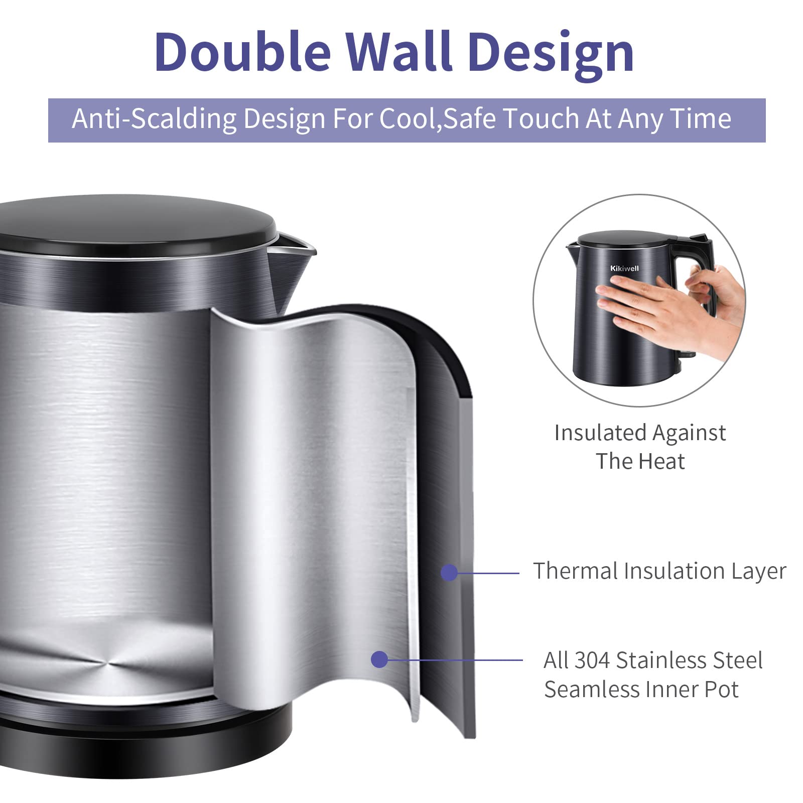0.8L Small Electric Kettles Stainless Steel, Travel Mini Hot Water Boiler Heater, Double Wall Cool Touch Portable Teapot Heater,