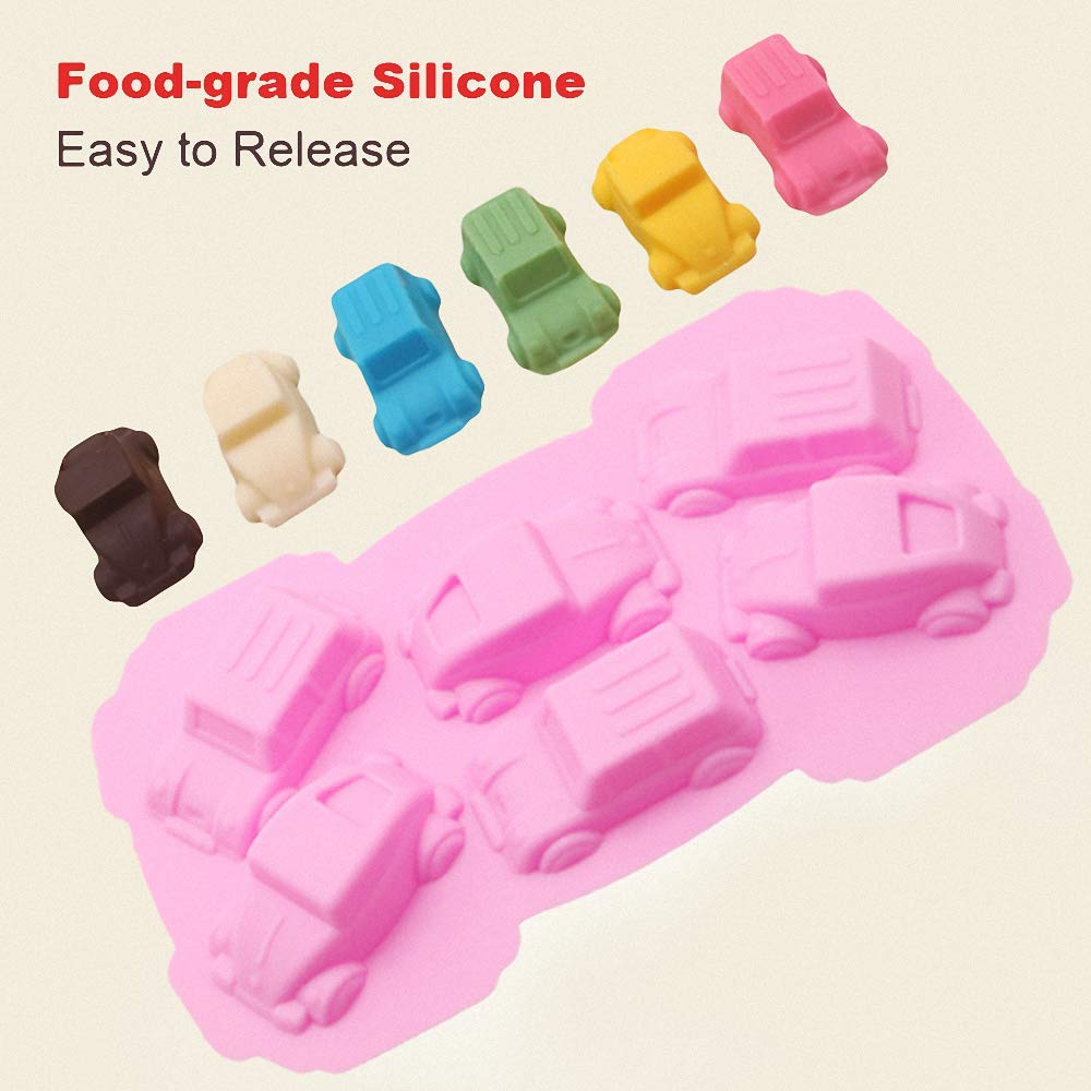 3Pcs Car Silicone Chocolate Candy Molds Auto Gummy Jello Mold Mini Cake Baking Mold Soap Crayon Melt Mold Ice Cube Trays (Random