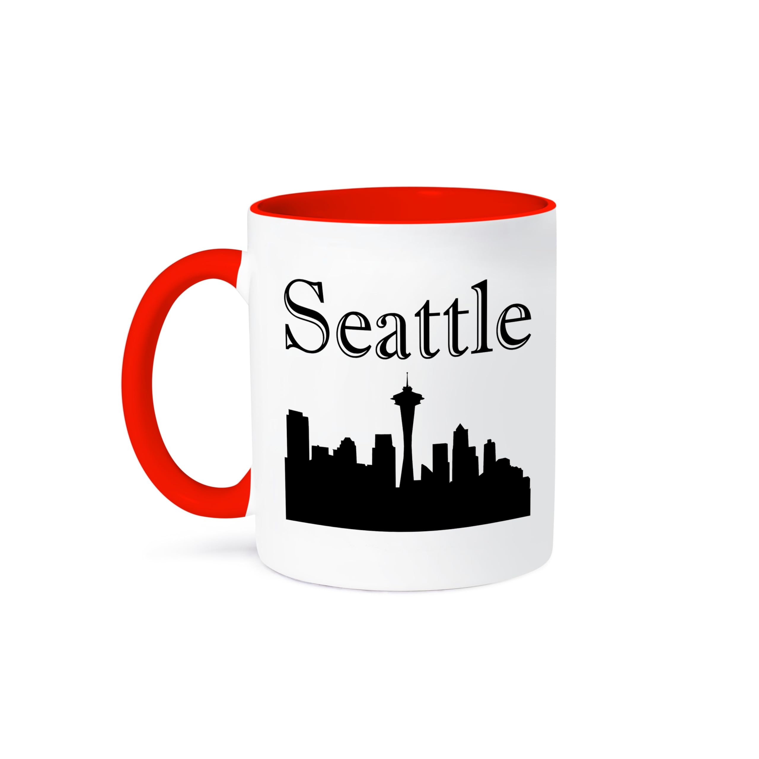 3dRose Seattle Skyline Two Tone Mug, 1 Count (Pack of 1), Red