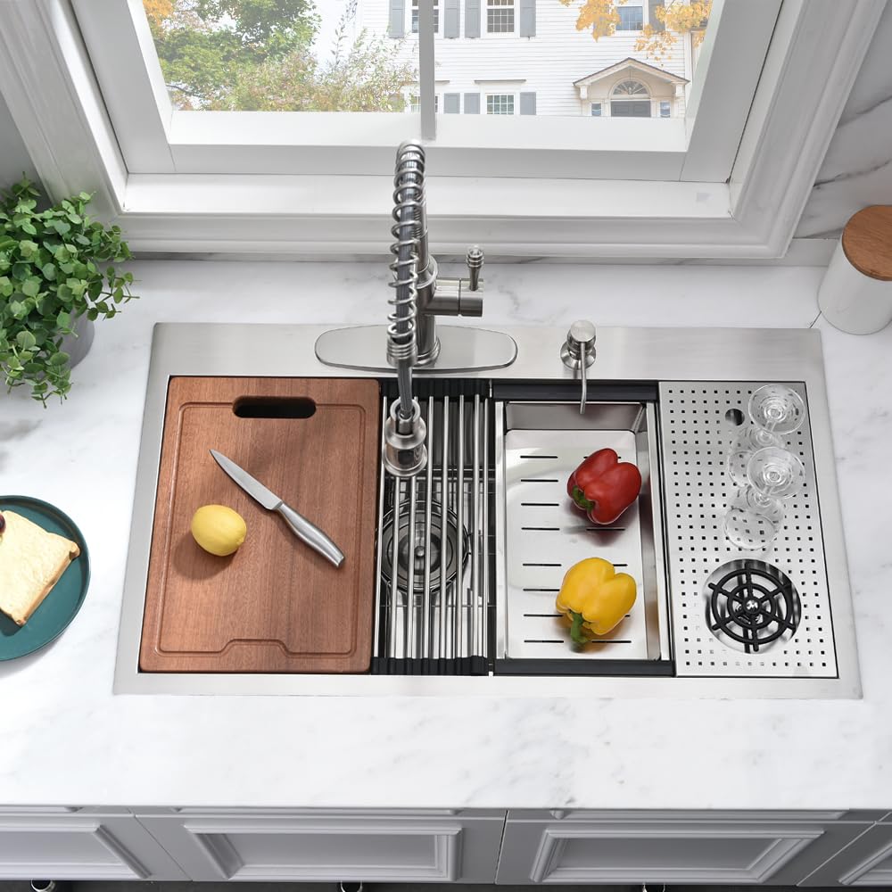 33X19 Drop In Kitchen Sink Workstation-Bokaiya 33 Inch Kitchen Sink With Glass Rinser Stainless Steel Drop In Workstation Sink 1
