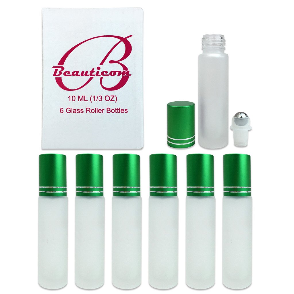 Beauticom Glass Roll On Bottle 10Ml ~ 1/3 Oz With Metal Cap, Stainless Steel Roll Balls For Essential Oil, Aromatherapy, Perfume