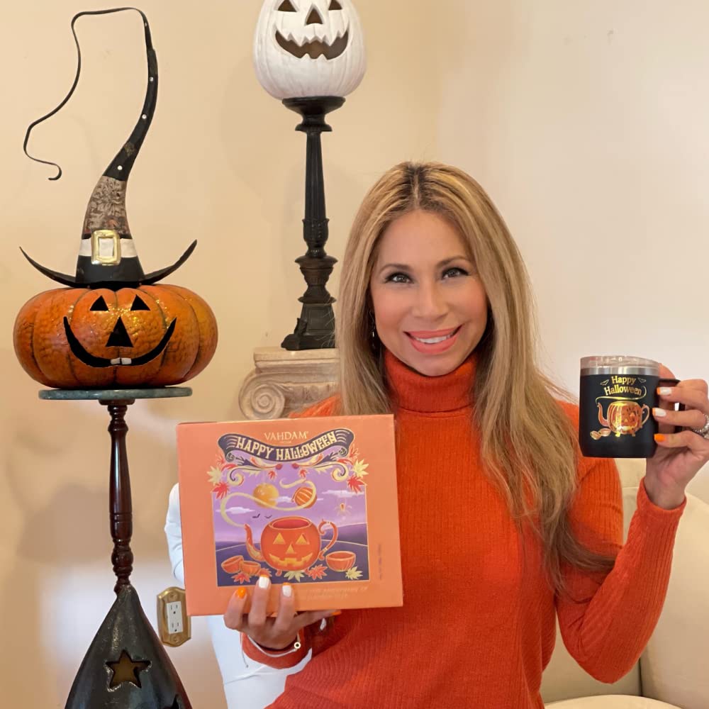VAHDAM Halloween Pumpkin Mug (10oz) Halloween Coffee Mug - Stainless Steel Double Wall Insulated Mug with Lid & Handle | Hallowe