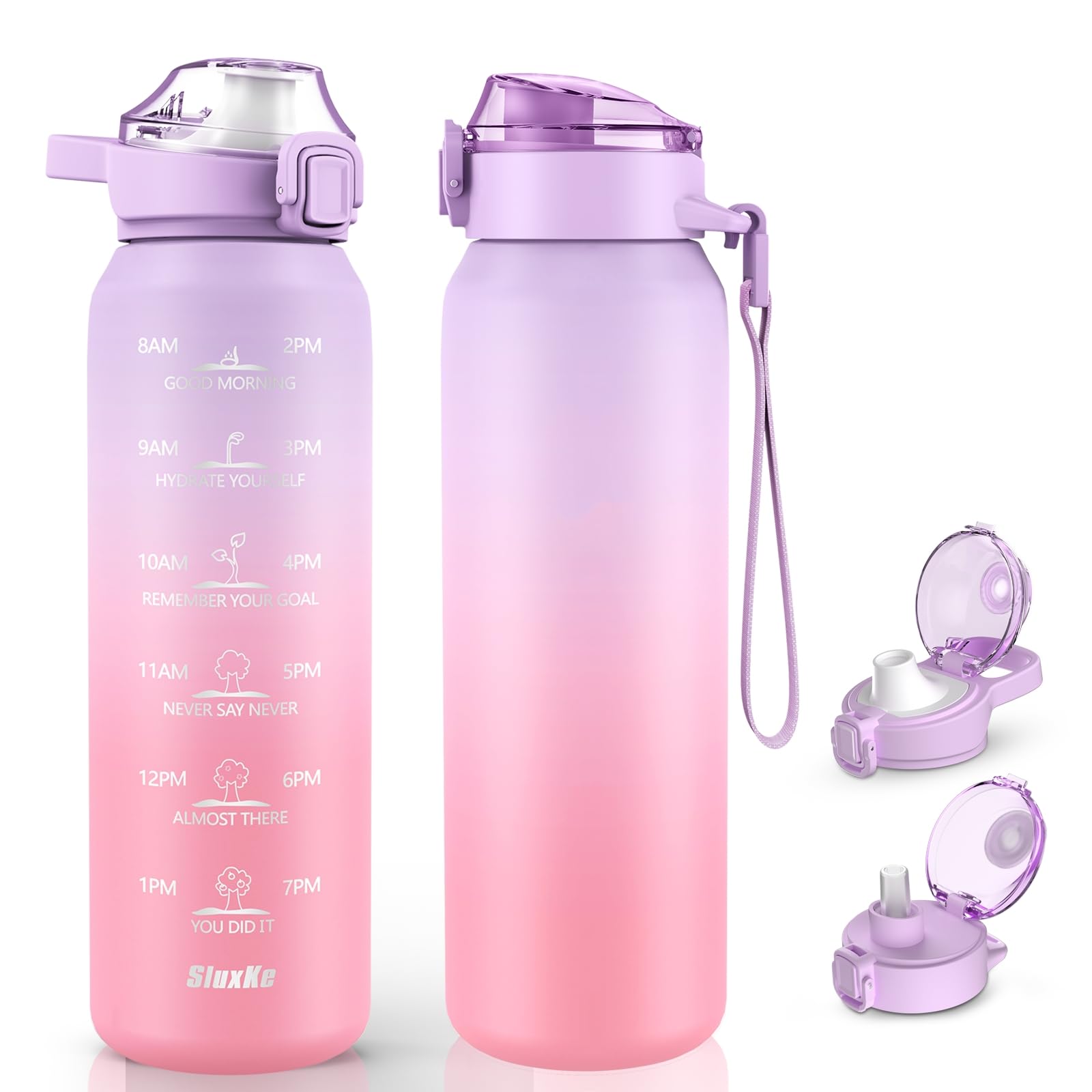SLUXKE Stainless Steel Insulated Water Bottles 17oz with Handle, Double Wall Insulated Bottle with Time Marker BPA Free, 500ml M