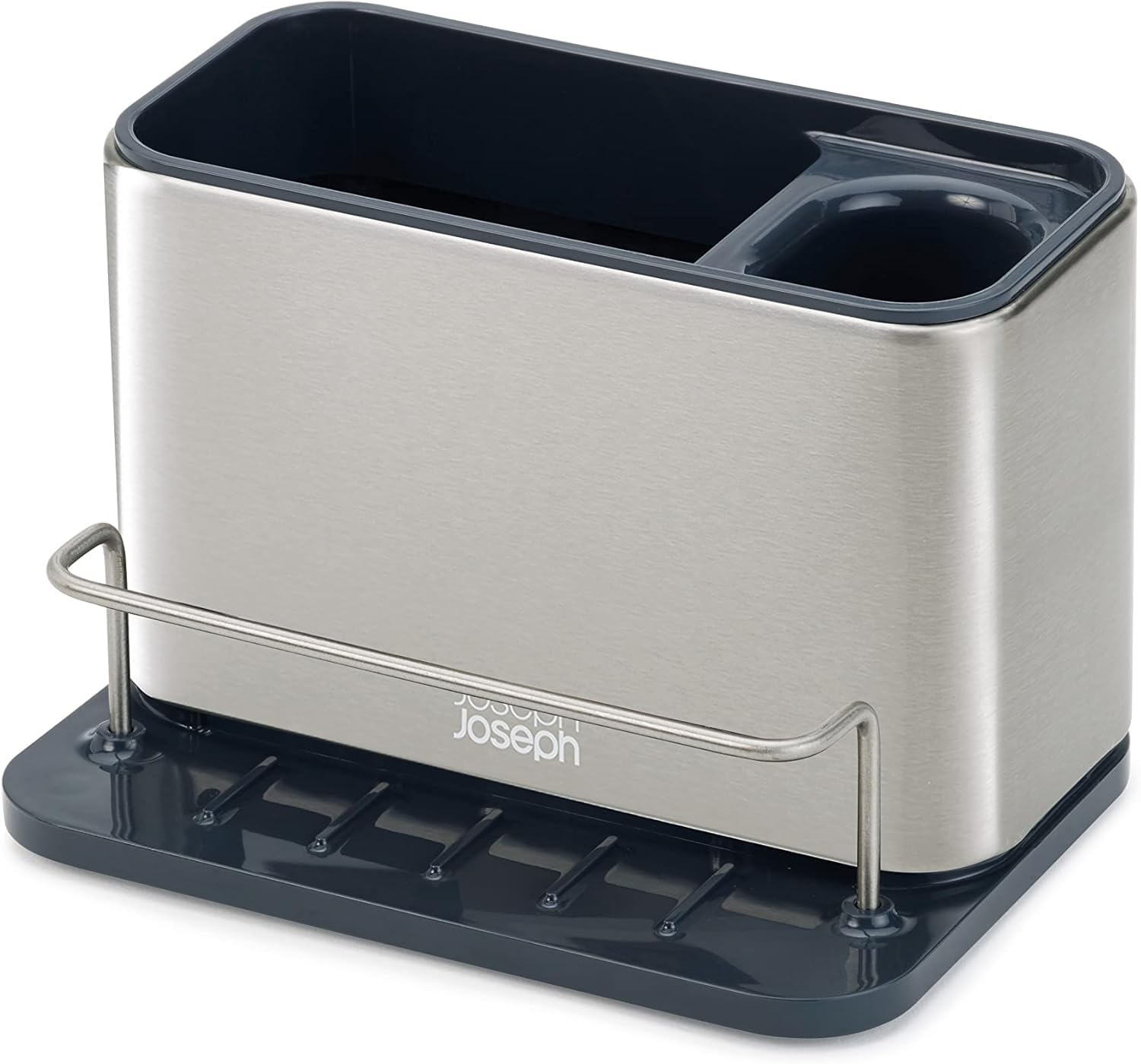 Joseph Joseph 85112 Surface Sink Caddy Stainless Steel Sponge Holder Organizer Tidy Drains Water for Kitchen  Large  Grey