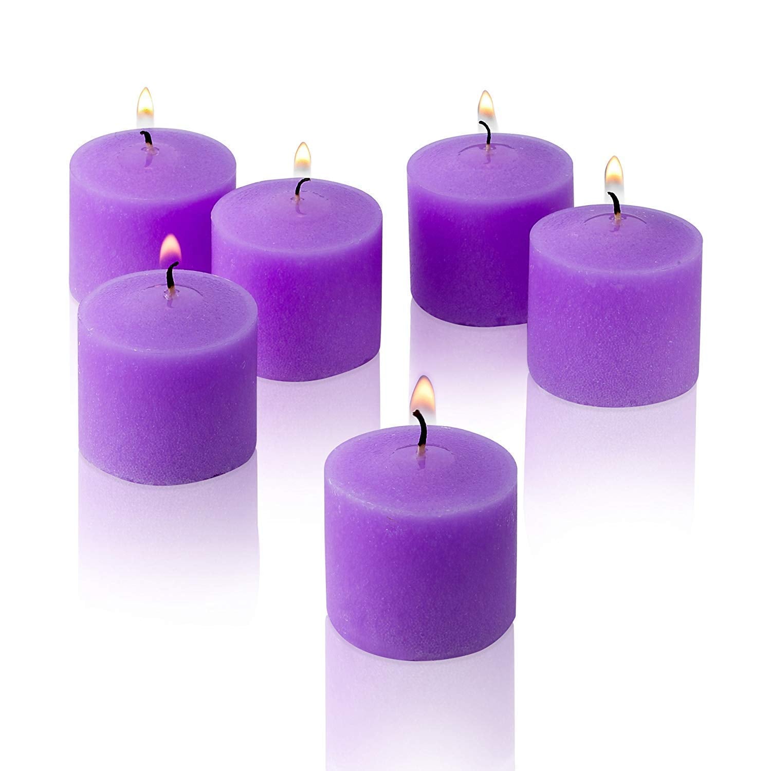 MOWIN Votive Candles Unscented Smokeless Wax Candles Set of 6 Votive Glass Candle Home Decor Small Candle 8-9 Hour (Purple Votiv