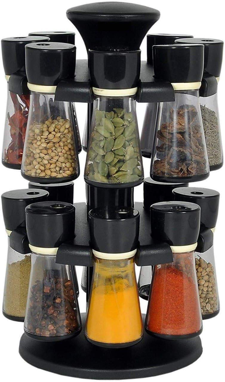 Lawei 360 Degree Revolving Round Shape Transparent Jar 16 Piece Spice Rack | 16 Piece Container | Round Spice Rack (16 Pcs Set, 
