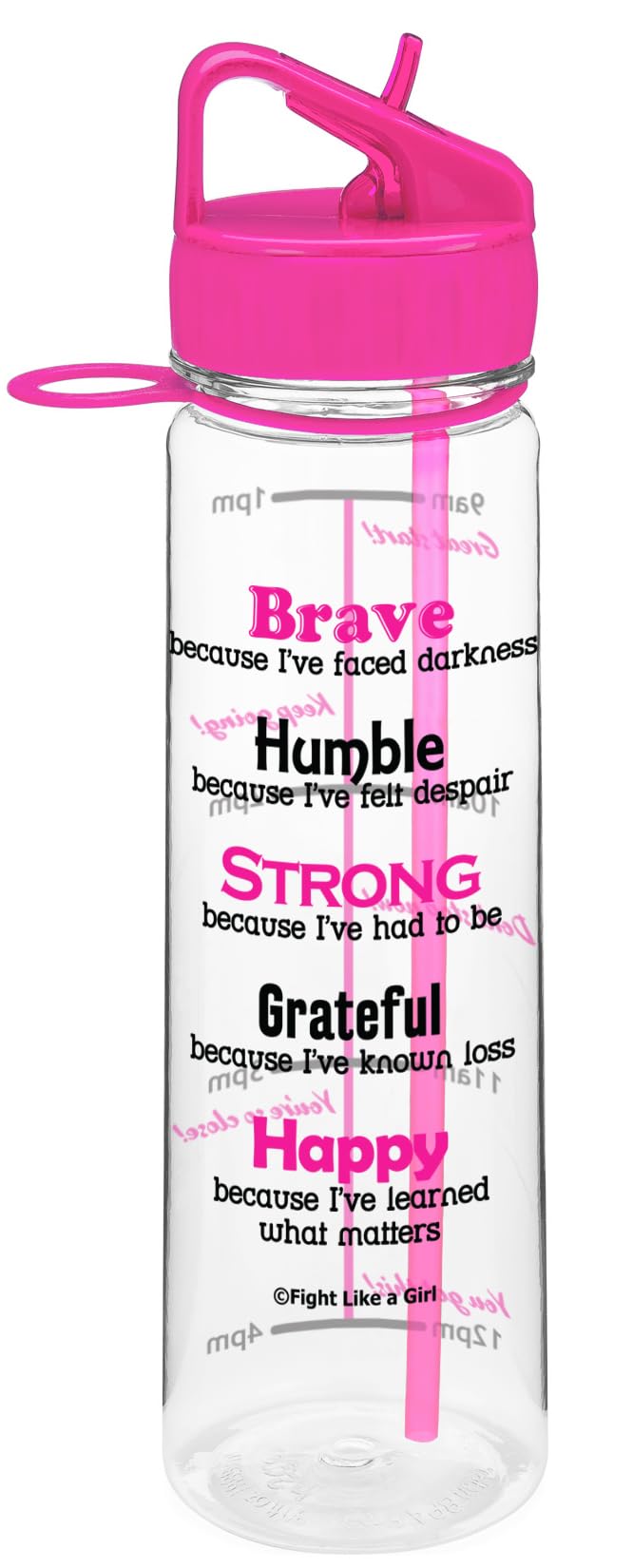 Fight Like A Girl Brave Slimkim 30 Oz Motivational Water Bottle With Time Marker & Straw For Breast Cancer Awareness - Reusable