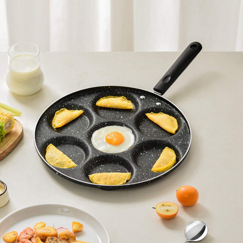 Egg Frying Pan 7 Cup Mold, Non-Stick Iron Egg Cooker Rings, Omelet Burger Pancake Pan, Gas Stove And Induction Hob Compatible Fo