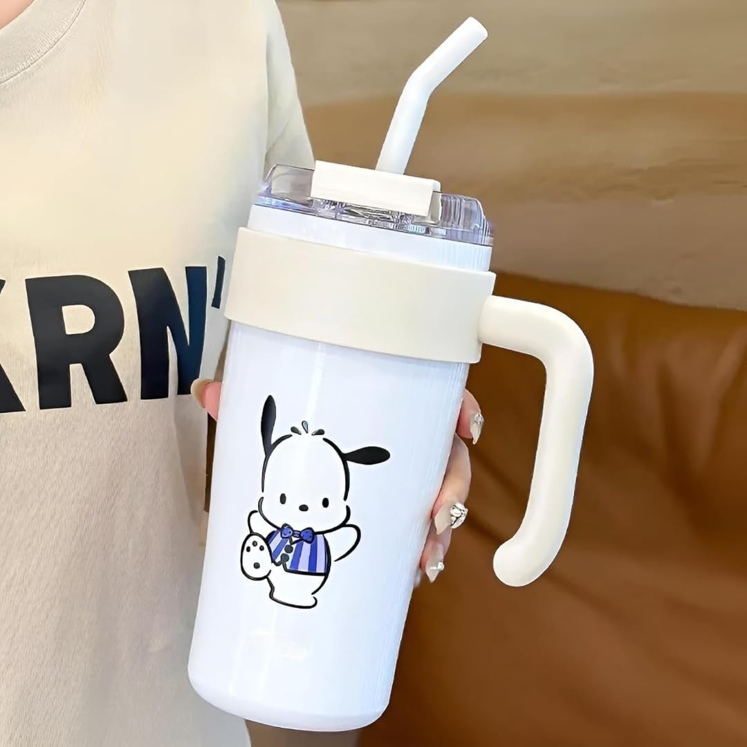 860 Ml Stainless Steel Tumbler With Straw, Vacuum Insulated Travel Mug With Handle, Wide Mouth Leakproof Sipper Bottle For Hot &