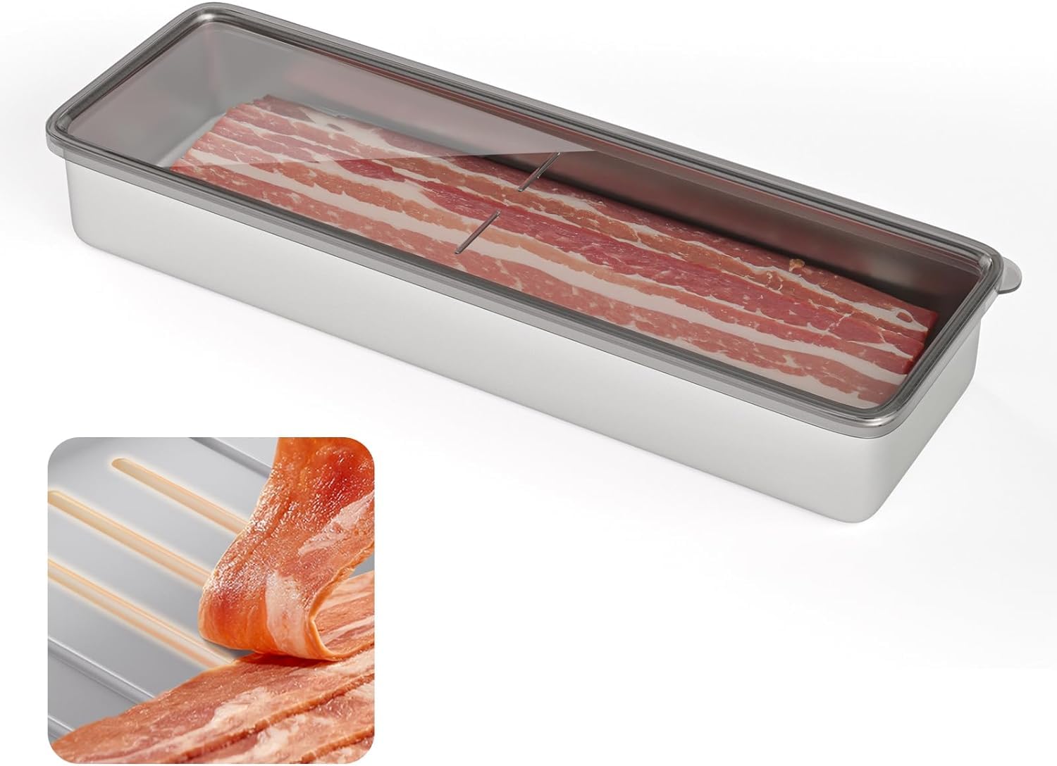 Freshmage Bacon Container For Refrigerator, 304 Stainless Steel Airtight Deli Meat Storage Containers For Fridge Dishwasher Safe
