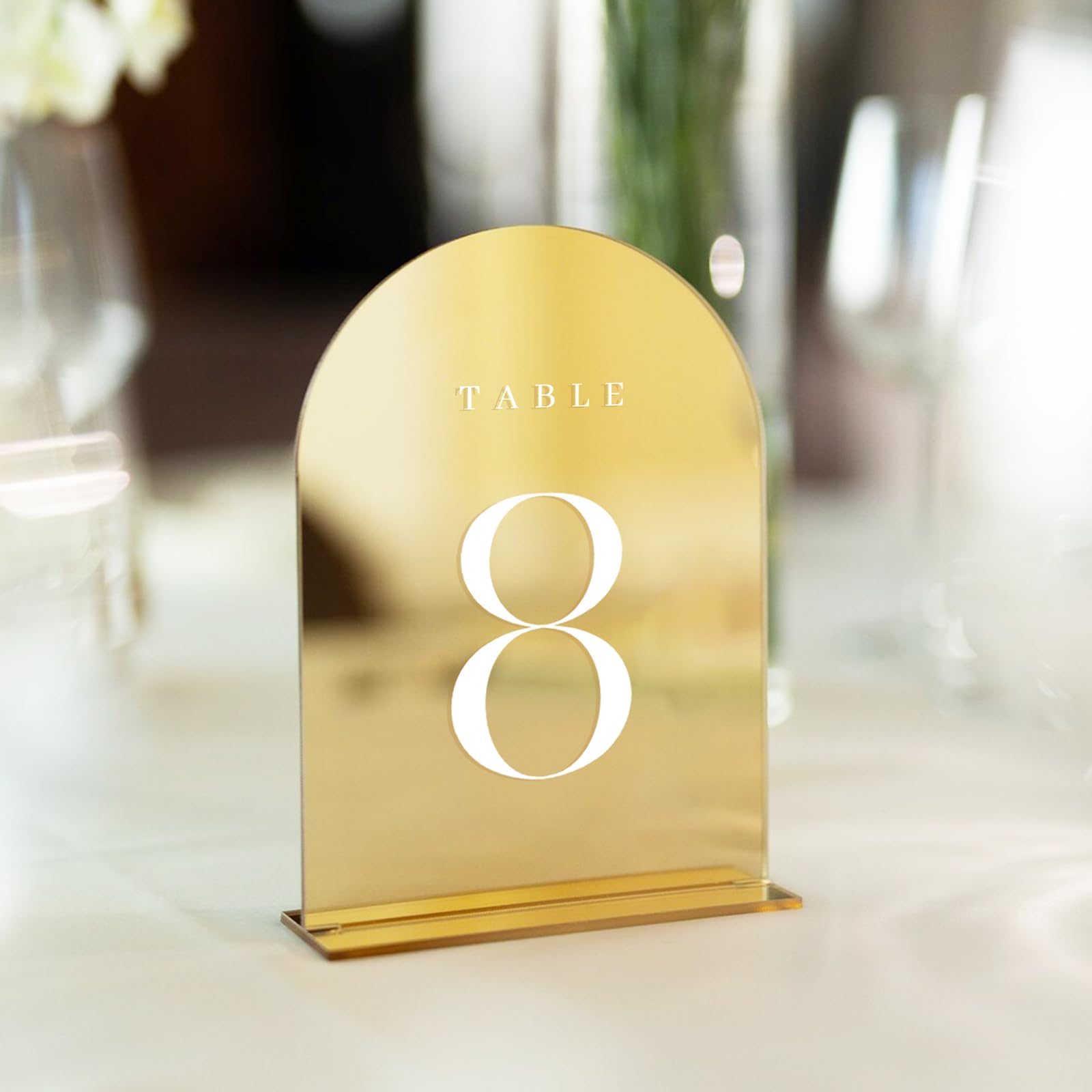 Jinmury Gold Mirror Arch Table Numbers For Wedding, 30 Pack 5X7'' Gold Mirror Arch Acrylic Table Signs With Stand Acrylic Table
