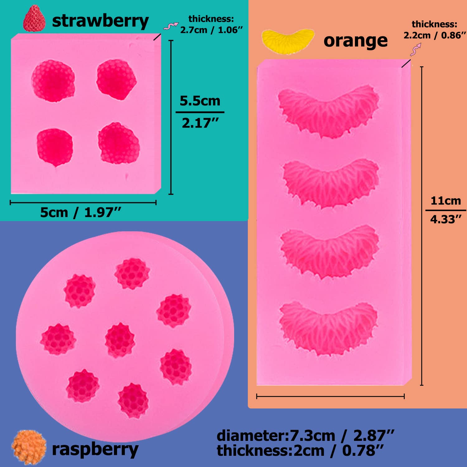 10 Pcs Fruit Shaped Jelly Molds Fondant Molds, 3D Mini Chocolate Mold Candy Mold Candle Mold Pineapple Strawberry Orange Blueber