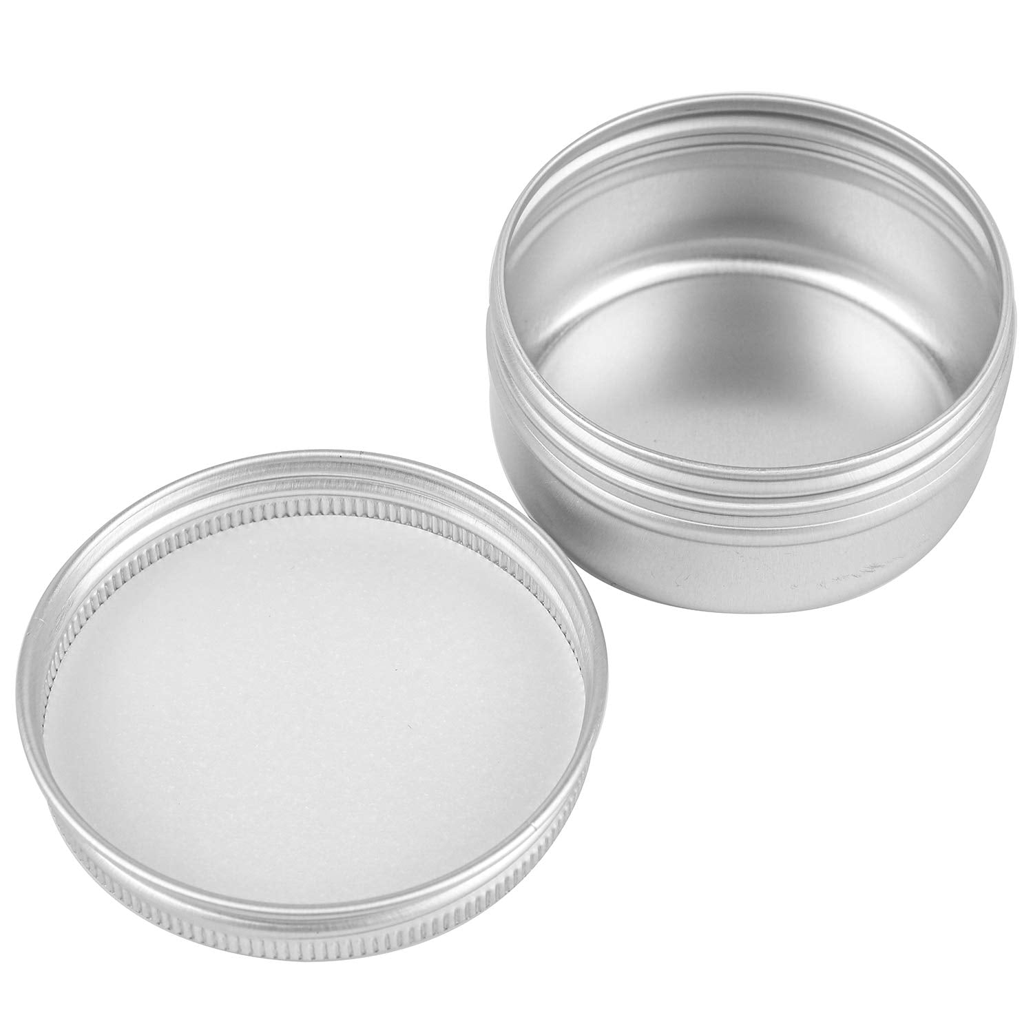 Foraineam 60 Pack 1.7 Oz / 50Ml Round Aluminum Lip Balm Tin Cans With Screw Top Lids - Silver Cosmetic Sample Containers - Metal