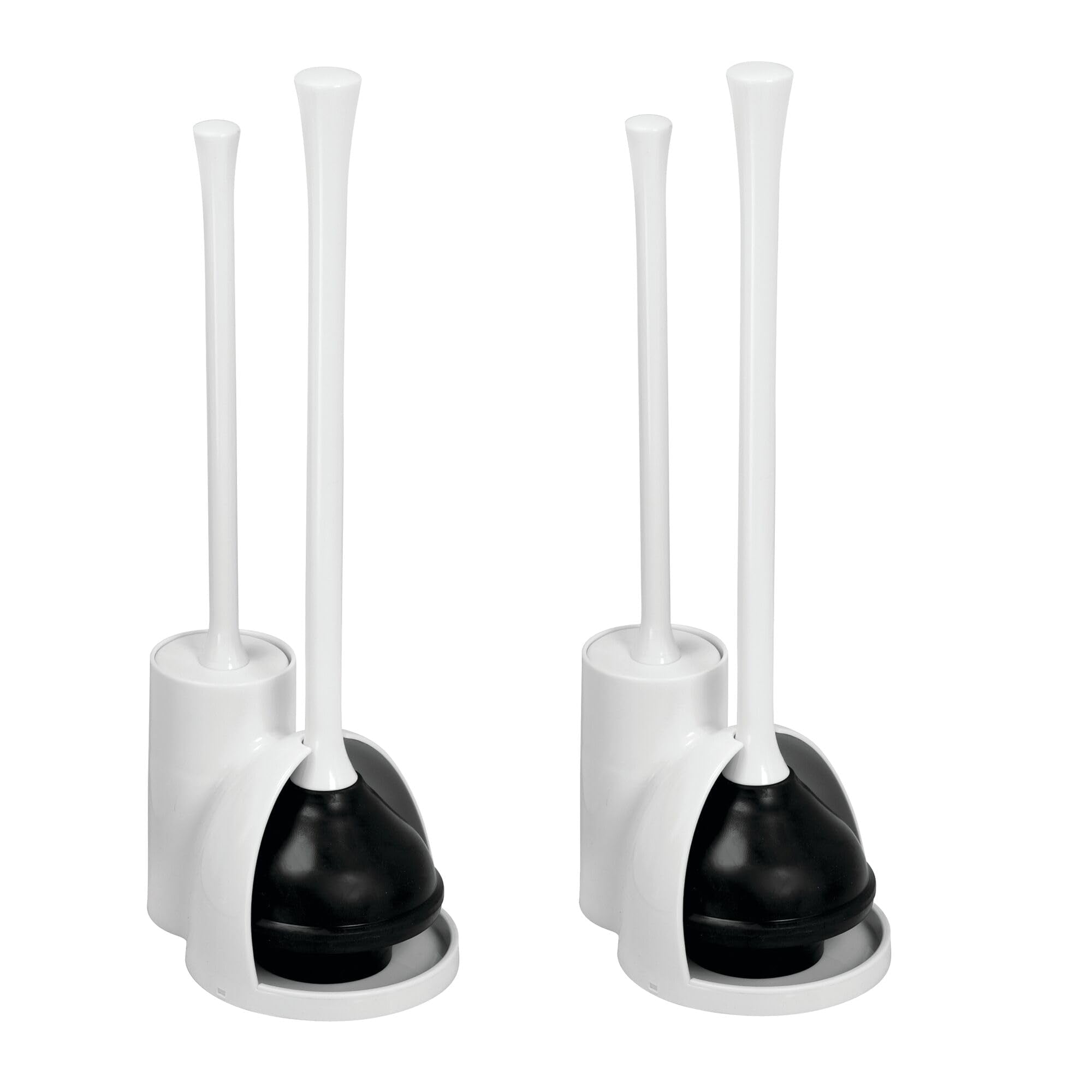 iDesign Compact Plunger Set for Bathroom Cleaning and Storage-Set of 2-White Toilet Brush
