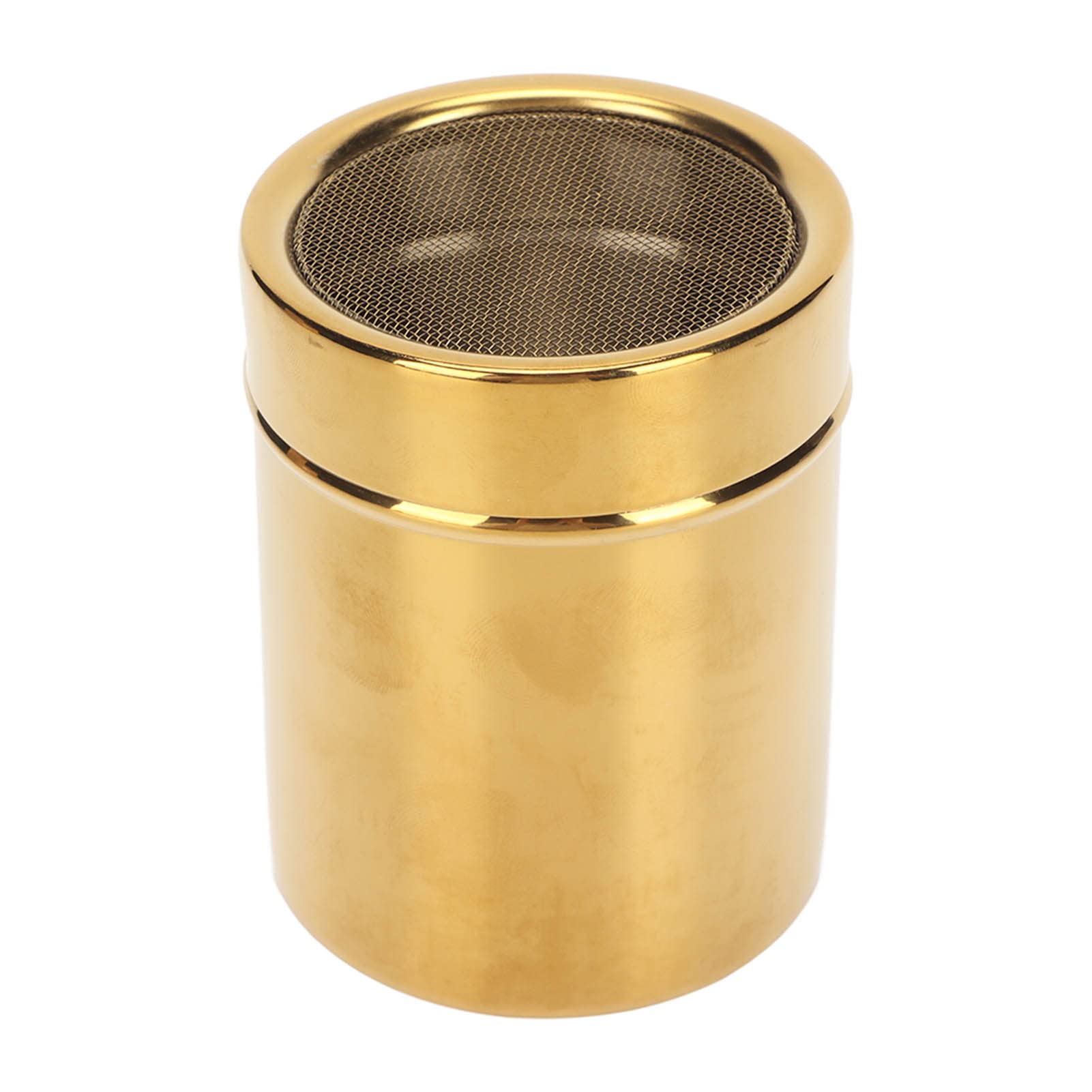 Stainless Steel Powder Sugar Shaker, Gold Chocolate Shaker With Lid, 7 X 9Cm Metal Fine Mesh Shaker For Sifter Cocoa,Cinnamon Po