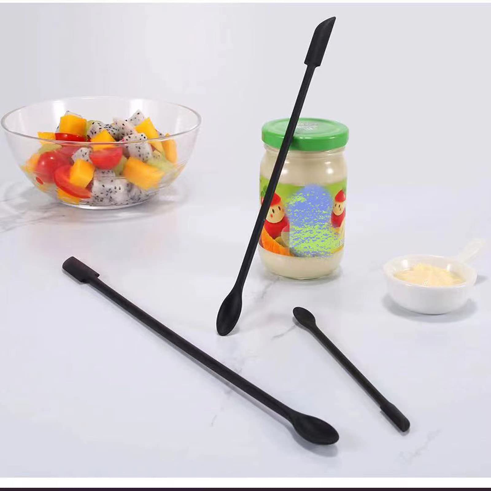4 Pieces Mini Silicone Spatula Set, Small Rubber Spatula For Makeup, Thin Jar Scraper For Kitchen(4, Black)