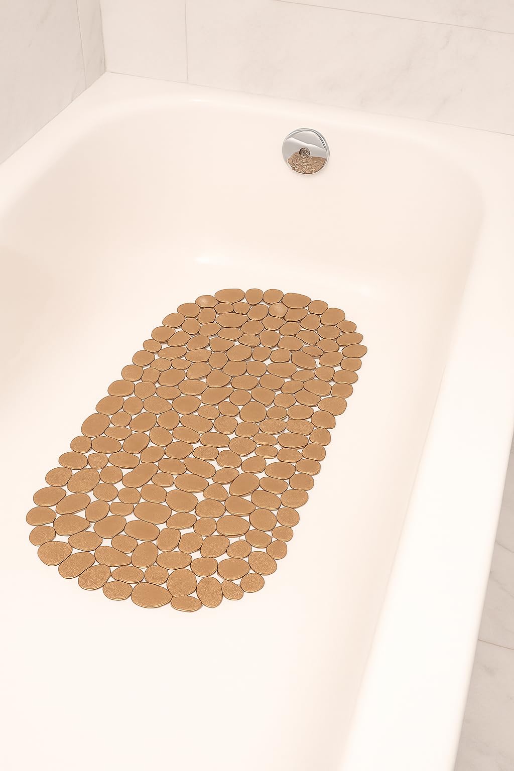 Dependable Industries inc. Essentials Nonslip Metallic Pebble Bathtub Mat with Suction Cups 26.5'' x 14'' (Rose Gold)