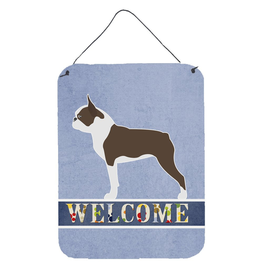 Caroline's Treasures BB5548DS1216 Boston Terrier Welcome Wall or Door Hanging Prints Aluminum Metal Sign Kitchen Wall Bar Bathro
