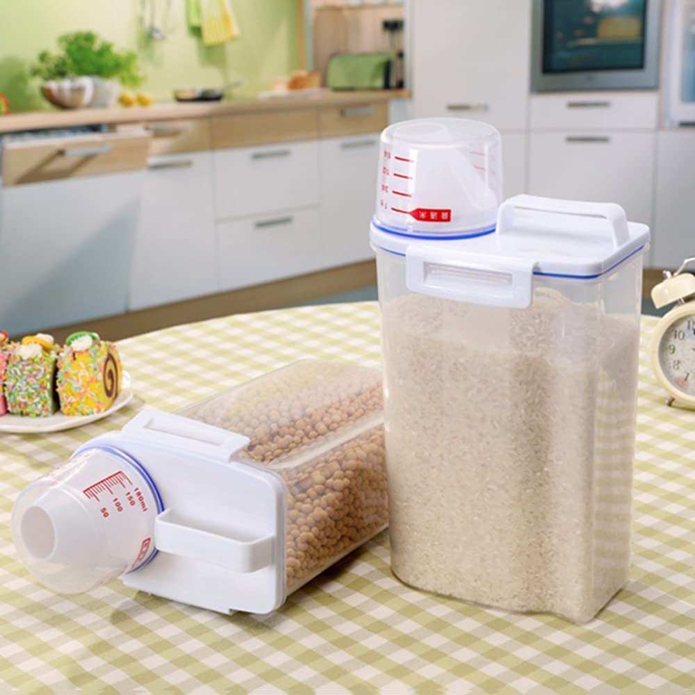 Drumil Airtight Rice Dispenser Container 1.5L (Pack Of 2)  BpaFree Food Storage Box With Measuring Cup, Easy Pour Spout & Hand