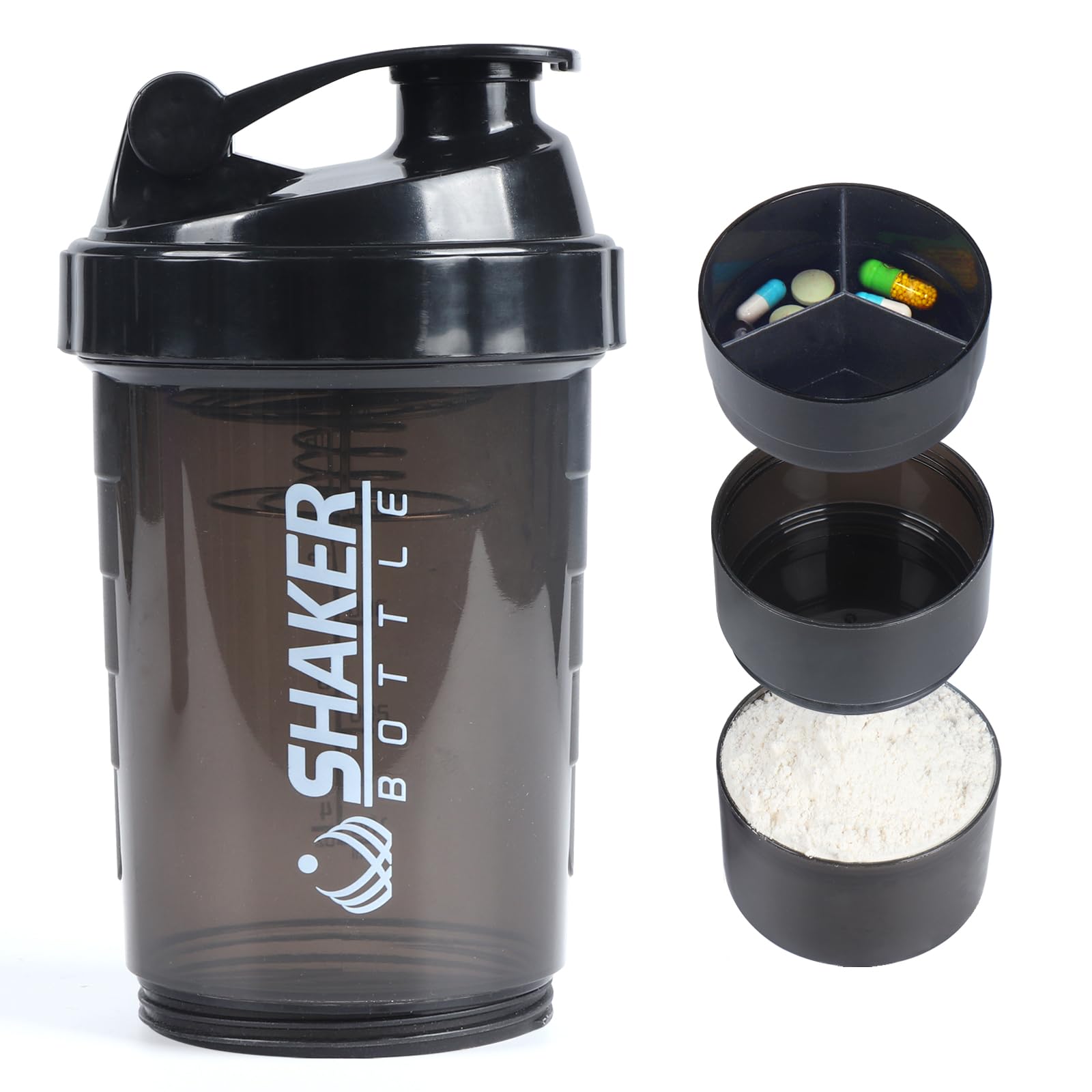 VIGIND Protein Shaker Bottle,Sports Water Bottle,Leak Proof Shake Bottle For Protein Mixer- Non Slip 3 Layer Twist Off 3oz Cups 