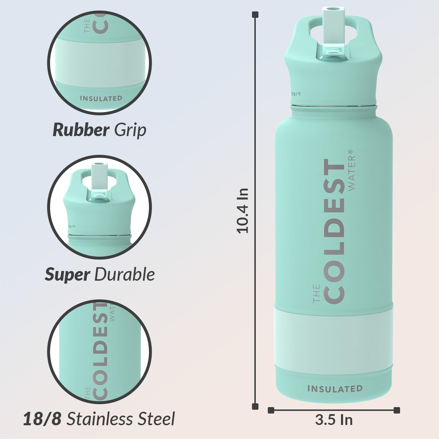 The Coldest Water 32 oz Sports Water Bottle - Vacuum Insulated Stainless Steel Flask, Mint Green, Leak Proof with Straw Lid