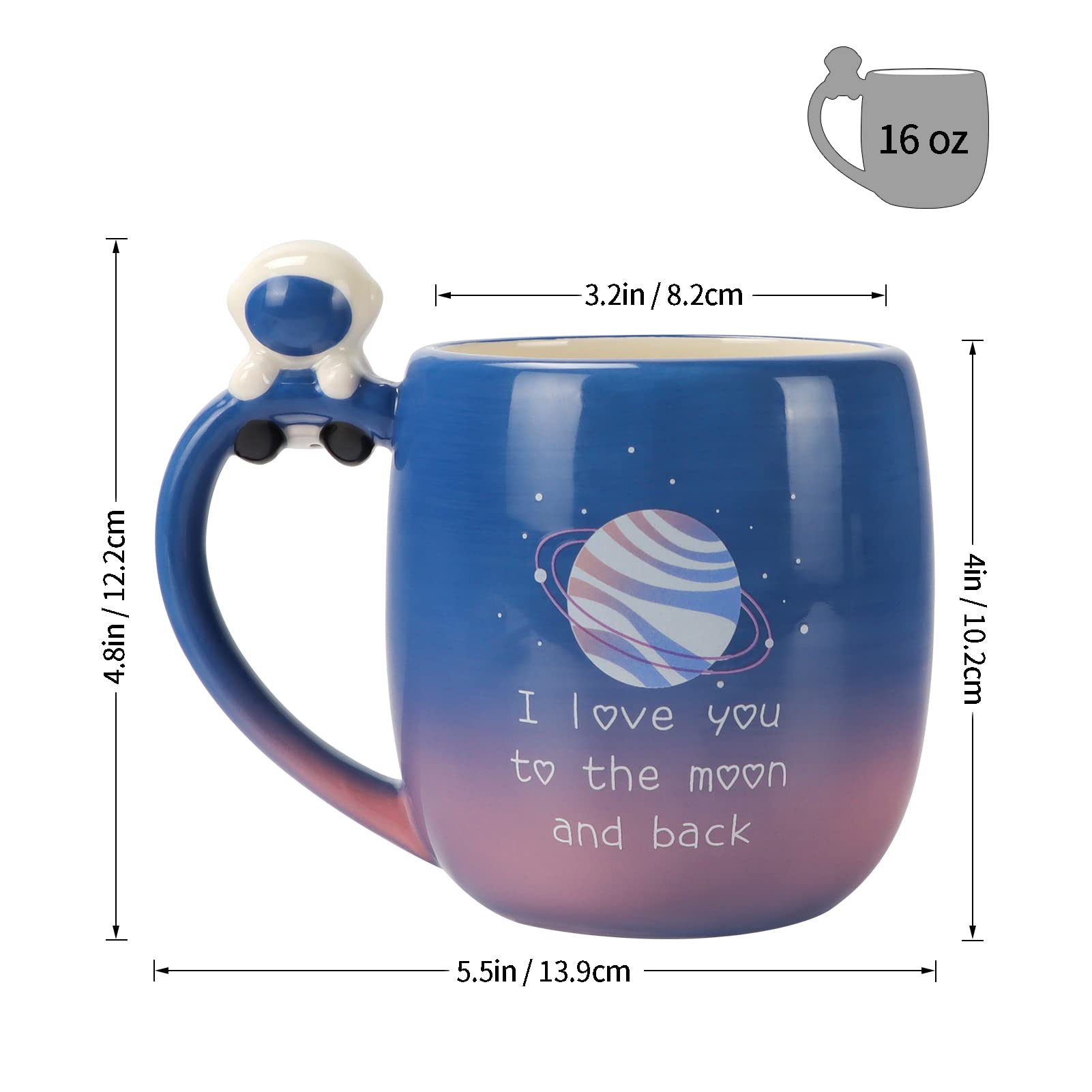 Lavezee I Love You to the Moon and Back Ceramic Mug with Handle, 16 Ounce Large Coffee Tea Cup Mugs Gift