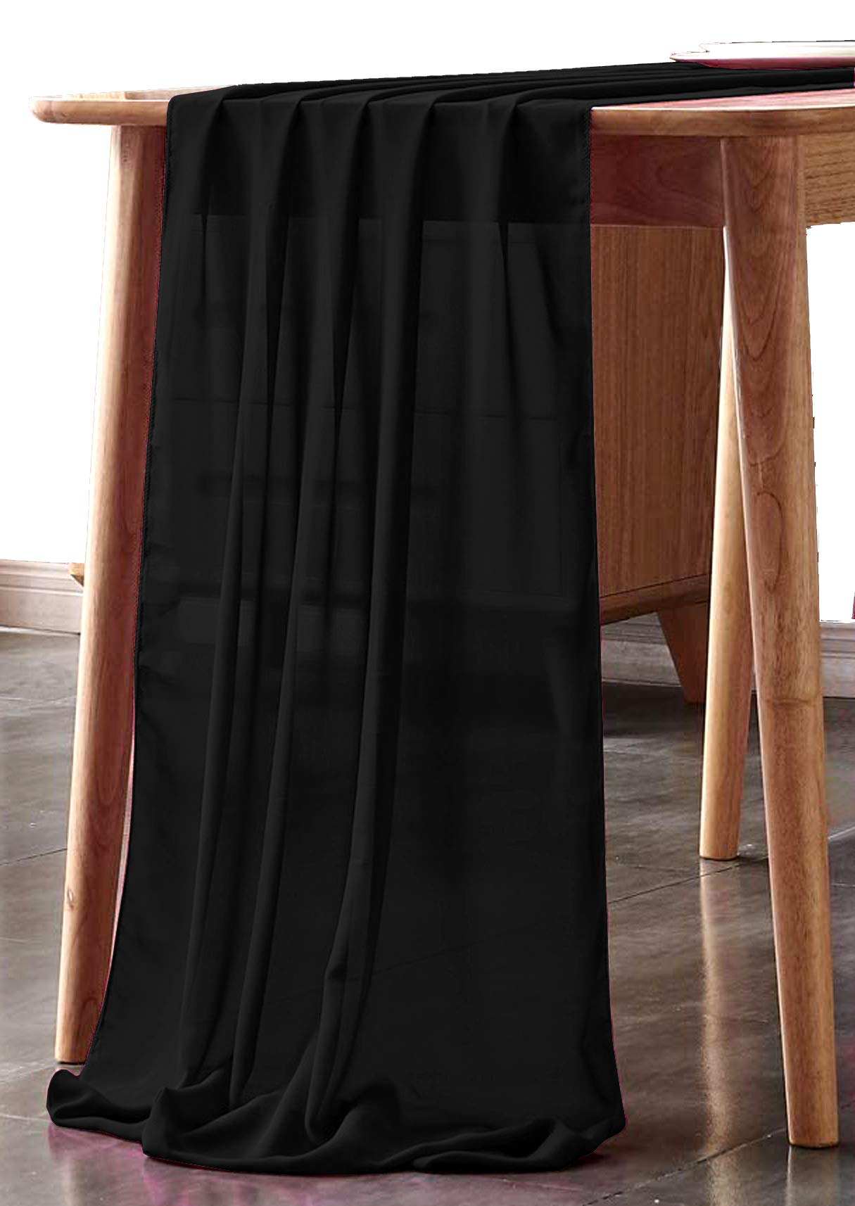 Mds Pack Of 5 Black 10Ft Chiffon Table Runner 29X120 Inches Wedding Runner For Wedding, Decorations For Birthday Parties, Banque