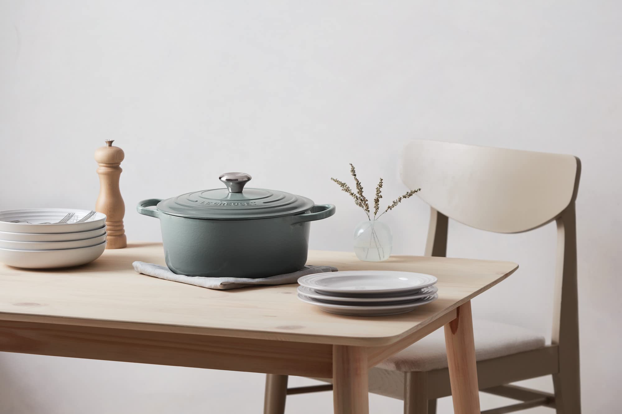 Le Creuset Enameled Cast Iron Signature Round Dutch Oven, 4.5 Quart, Sea Salt