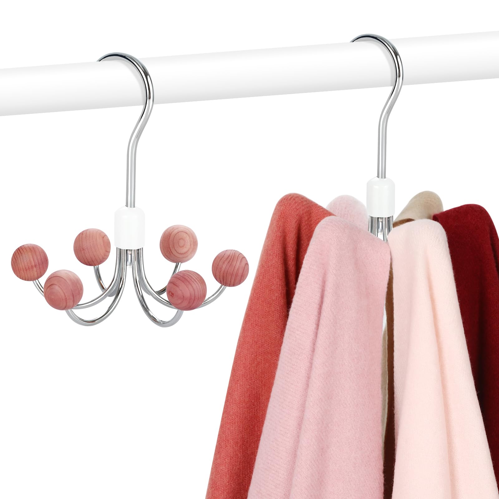 Topia Hanger Hoodie Hangers 2-Pack With 6 Cedar Balls, 360Swivel Purse Hanger, Scarf Hanger, Closet Hooks, Handbag Organizer, Br