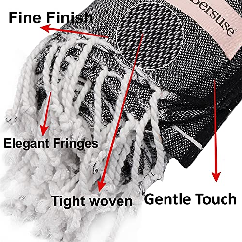 Bersuse 100% Cotton - Anatolia Xl Throw Blanket Turkish Towel - 61 X 82 Inches, White Gold